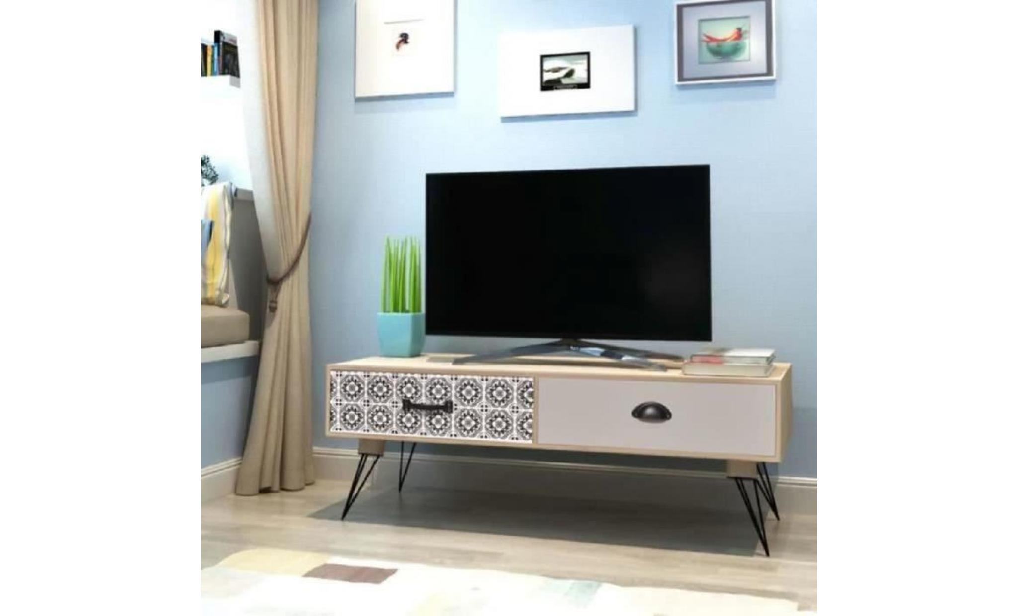 meuble tv table basse de salon en bois avec pieds en metal pas cher