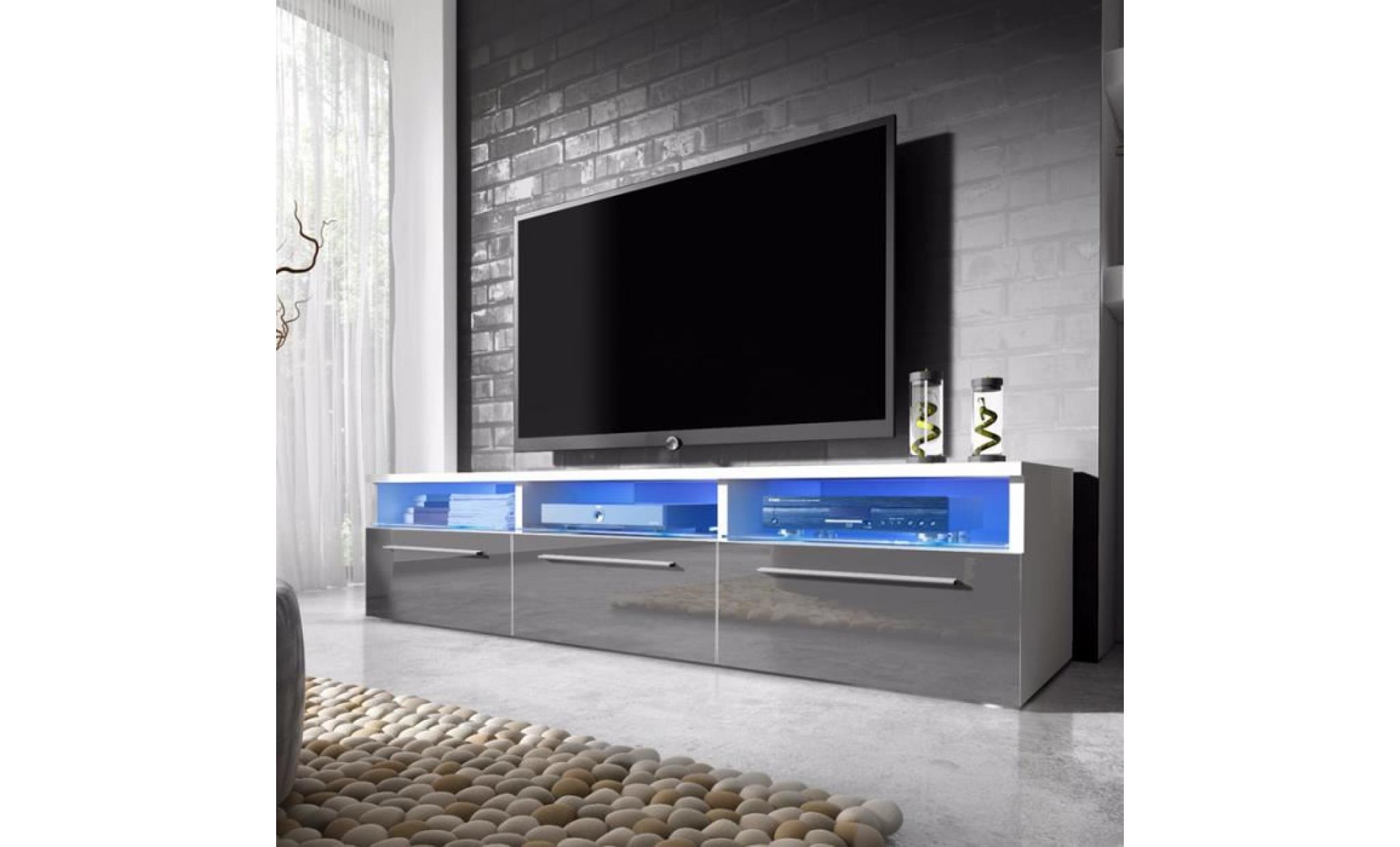 meuble tv / meuble salon   lavello   140 cm   blanc mat / gris brillant   avec led bleue   style moderne   style classique