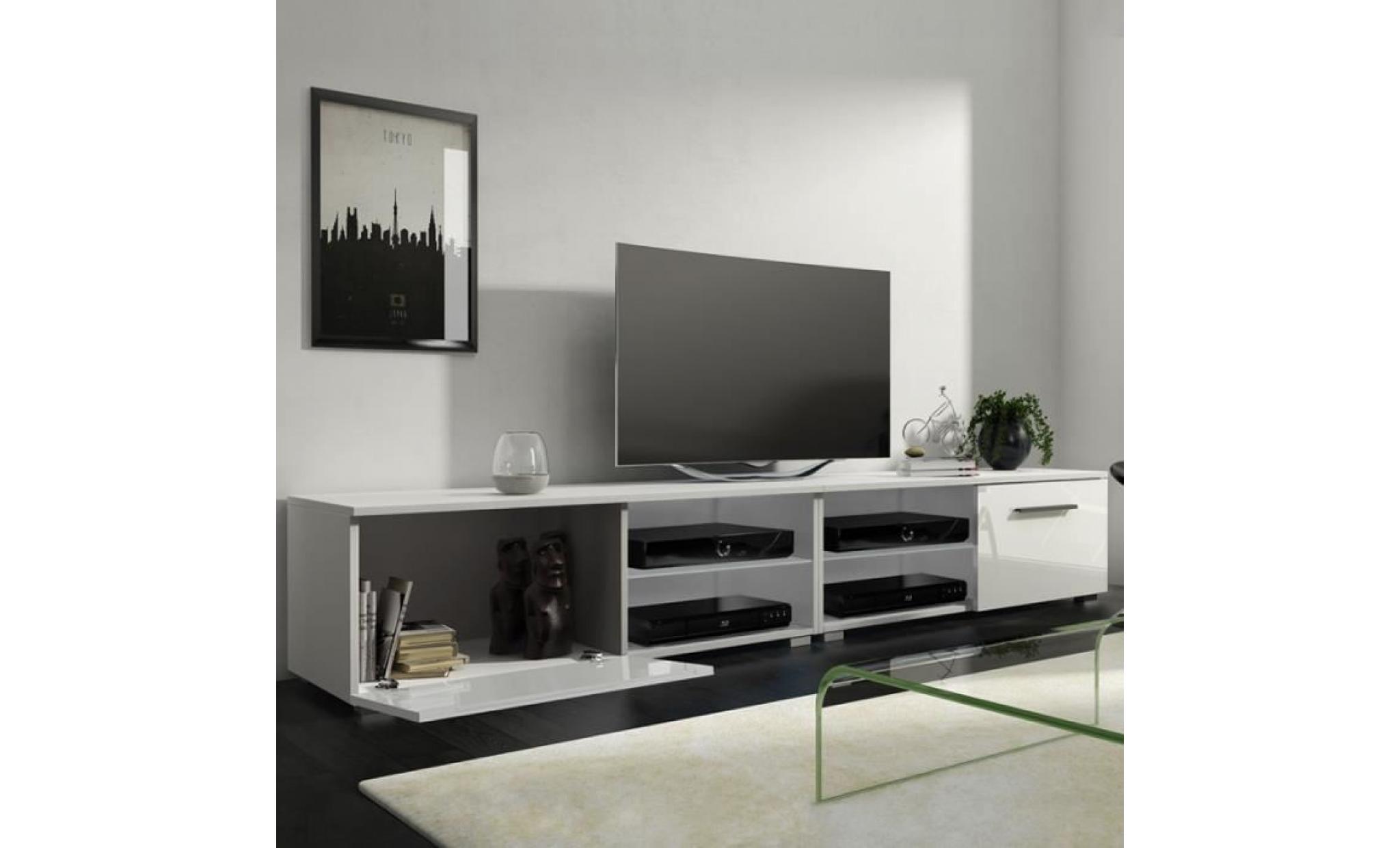 meuble tv / meuble salon   tenus double   2x100 cm   blanc mat / blanc brillant   sans led   style classique pas cher