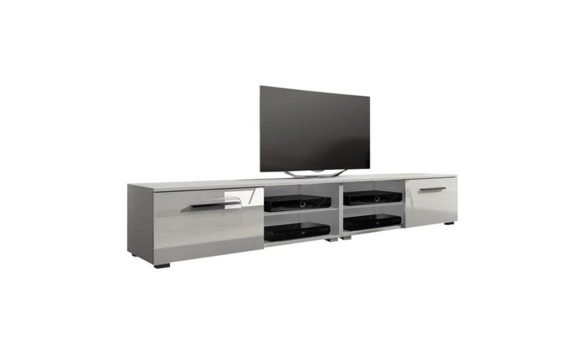 meuble tv / meuble salon   tenus double   2x100 cm   blanc mat / blanc brillant   sans led   style classique pas cher