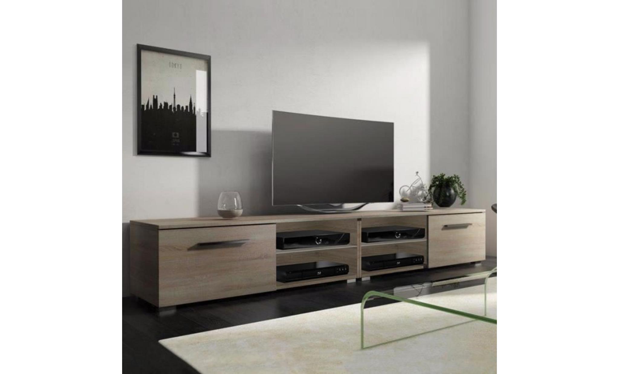 meuble tv / meuble salon   tenus double   2x100 cm   effet chêne   sans led   style classique