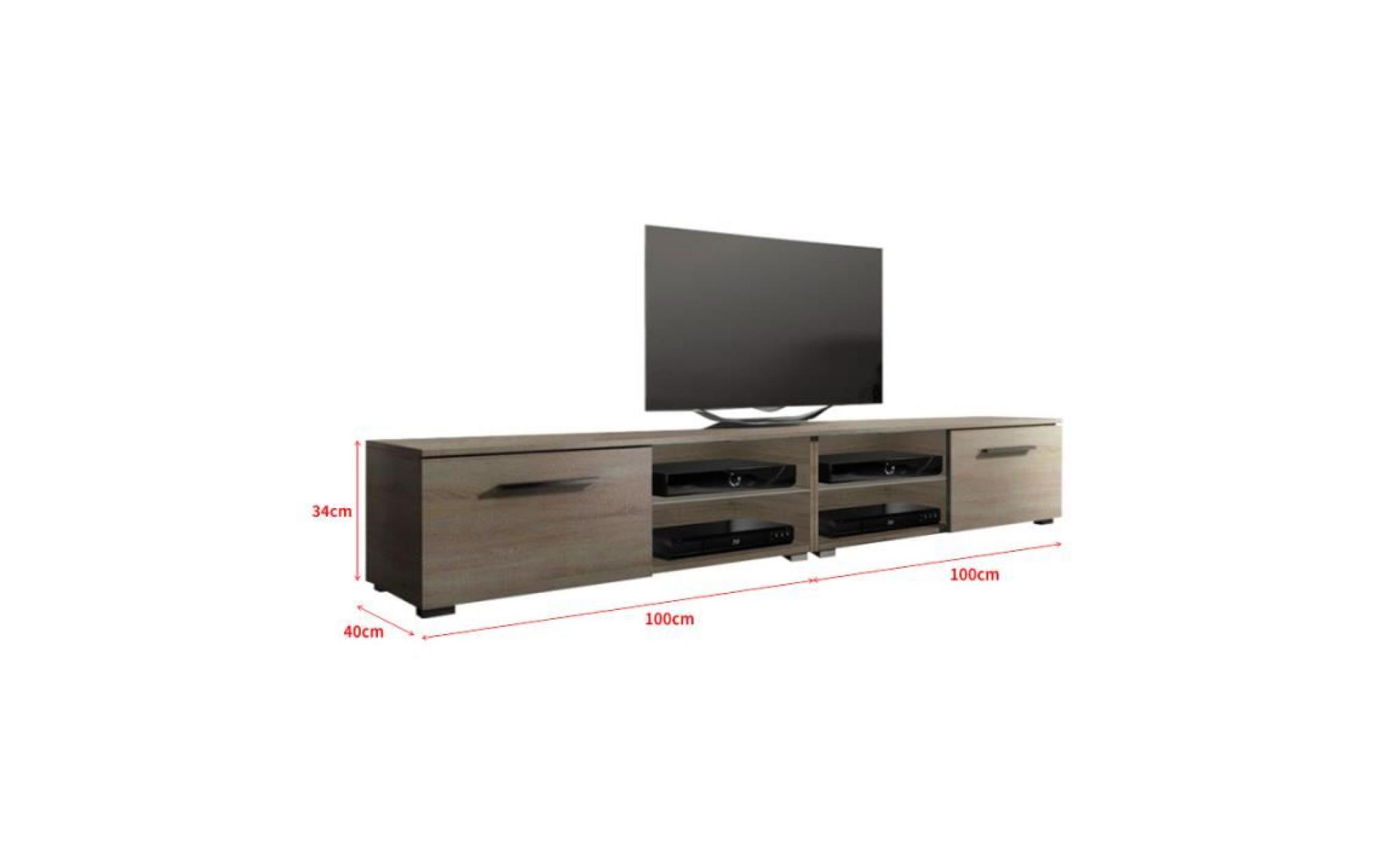 meuble tv / meuble salon   tenus double   2x100 cm   effet chêne   sans led   style classique pas cher