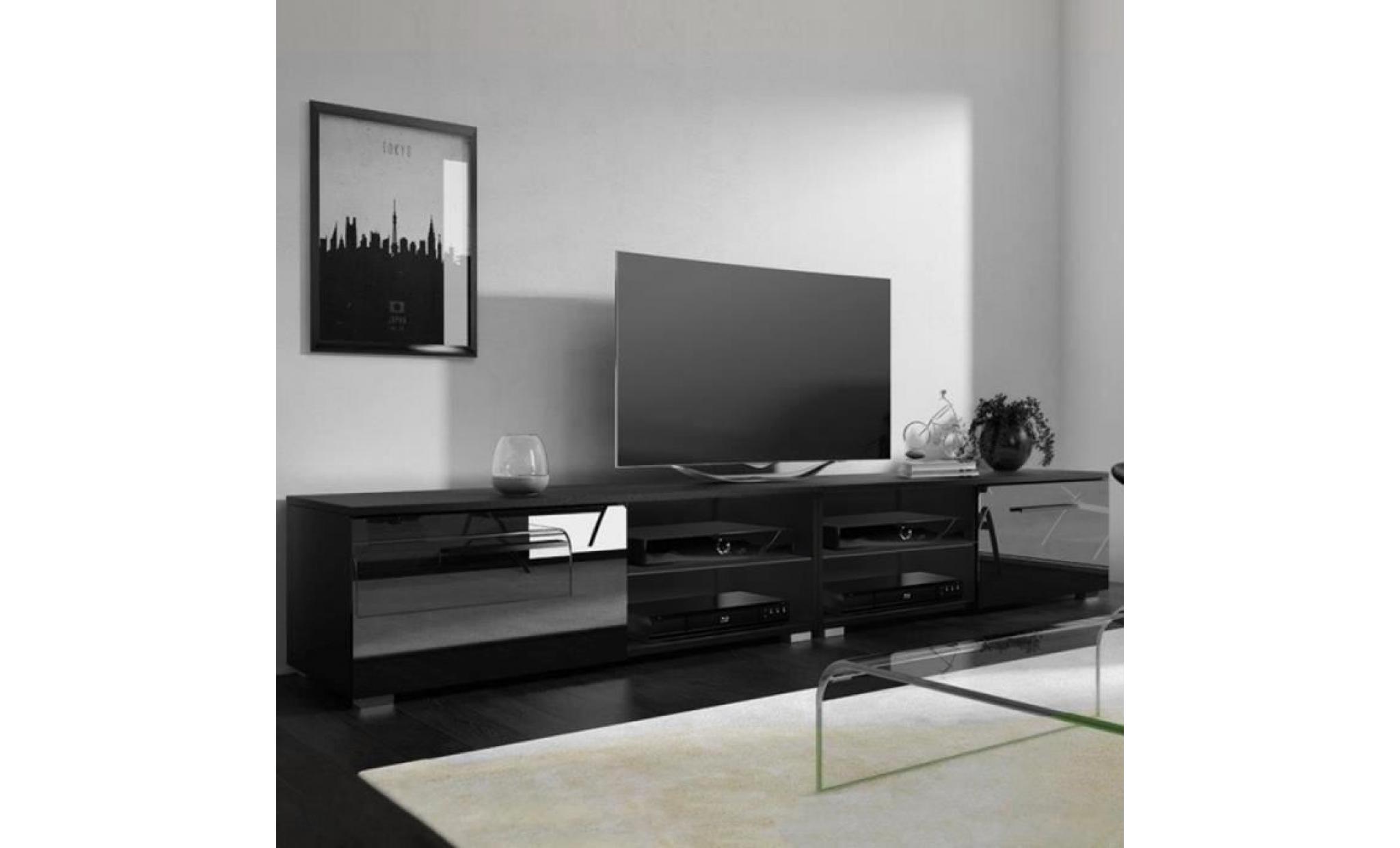 meuble tv / meuble salon   tenus double   2x100 cm   noir mat / noir brillant   avec led   style classique