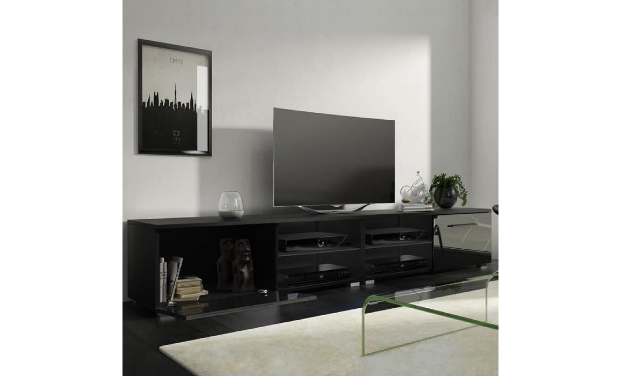 meuble tv / meuble salon   tenus double   2x100 cm   noir mat / noir brillant   avec led   style classique pas cher