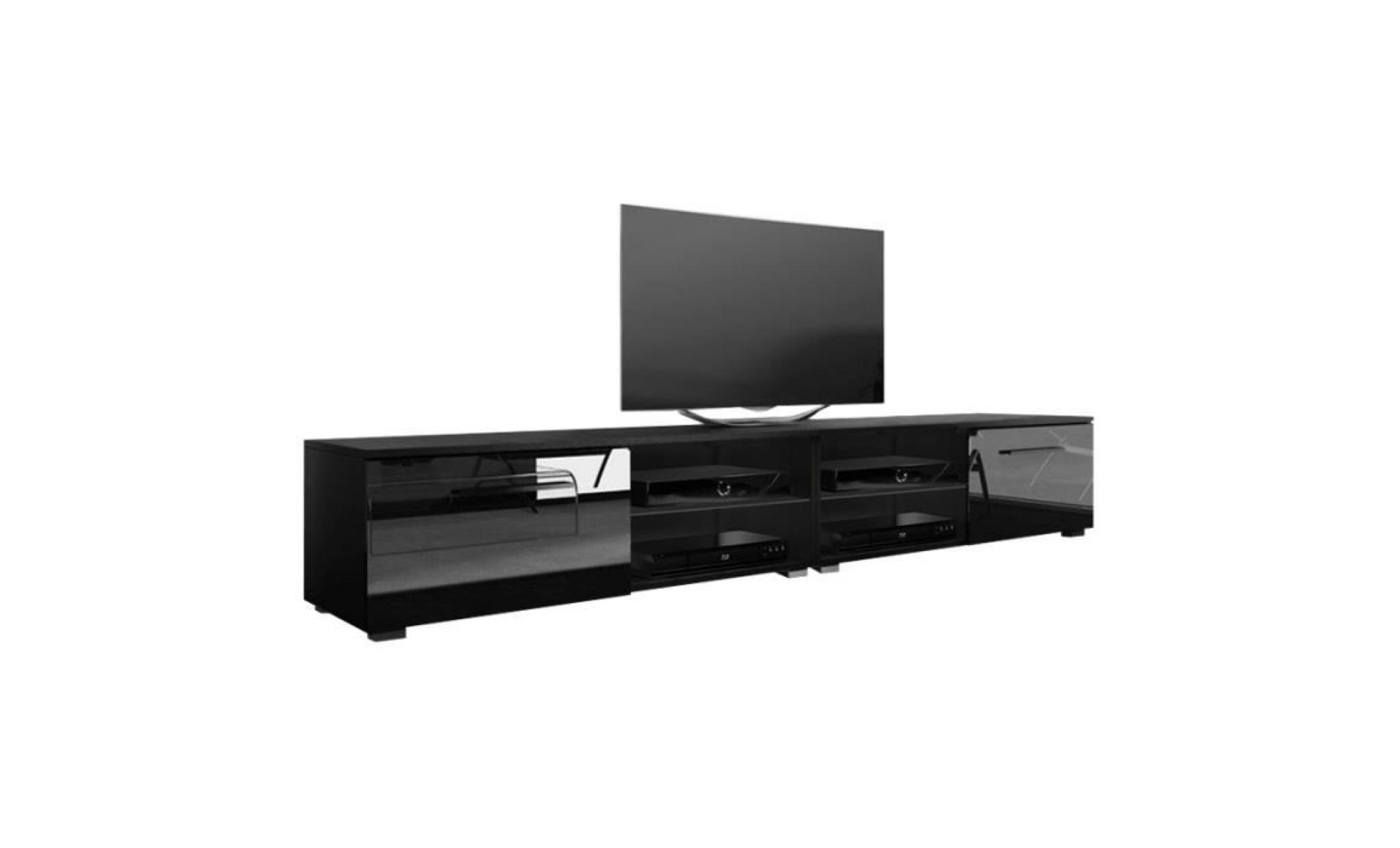 meuble tv / meuble salon   tenus double   2x100 cm   noir mat / noir brillant   avec led   style classique pas cher