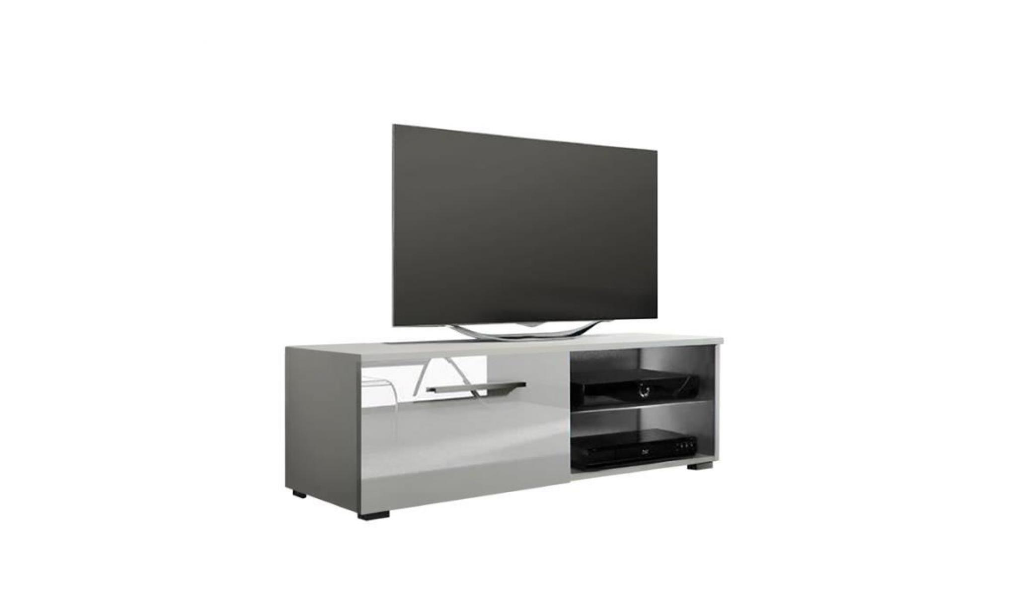 meuble tv / meuble salon   tenus single   100 cm   blanc mat / blanc brillant   avec led   2 compartiments ouverts   style classique pas cher