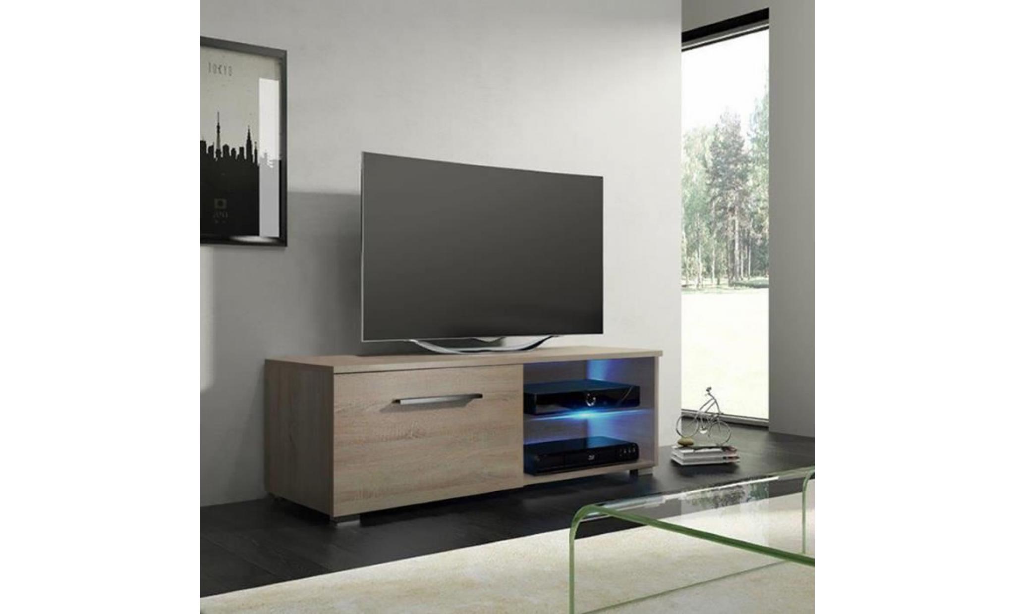 meuble tv / meuble salon   tenus single   100 cm   effet chêne   avec led   2 compartiments ouverts   style classique
