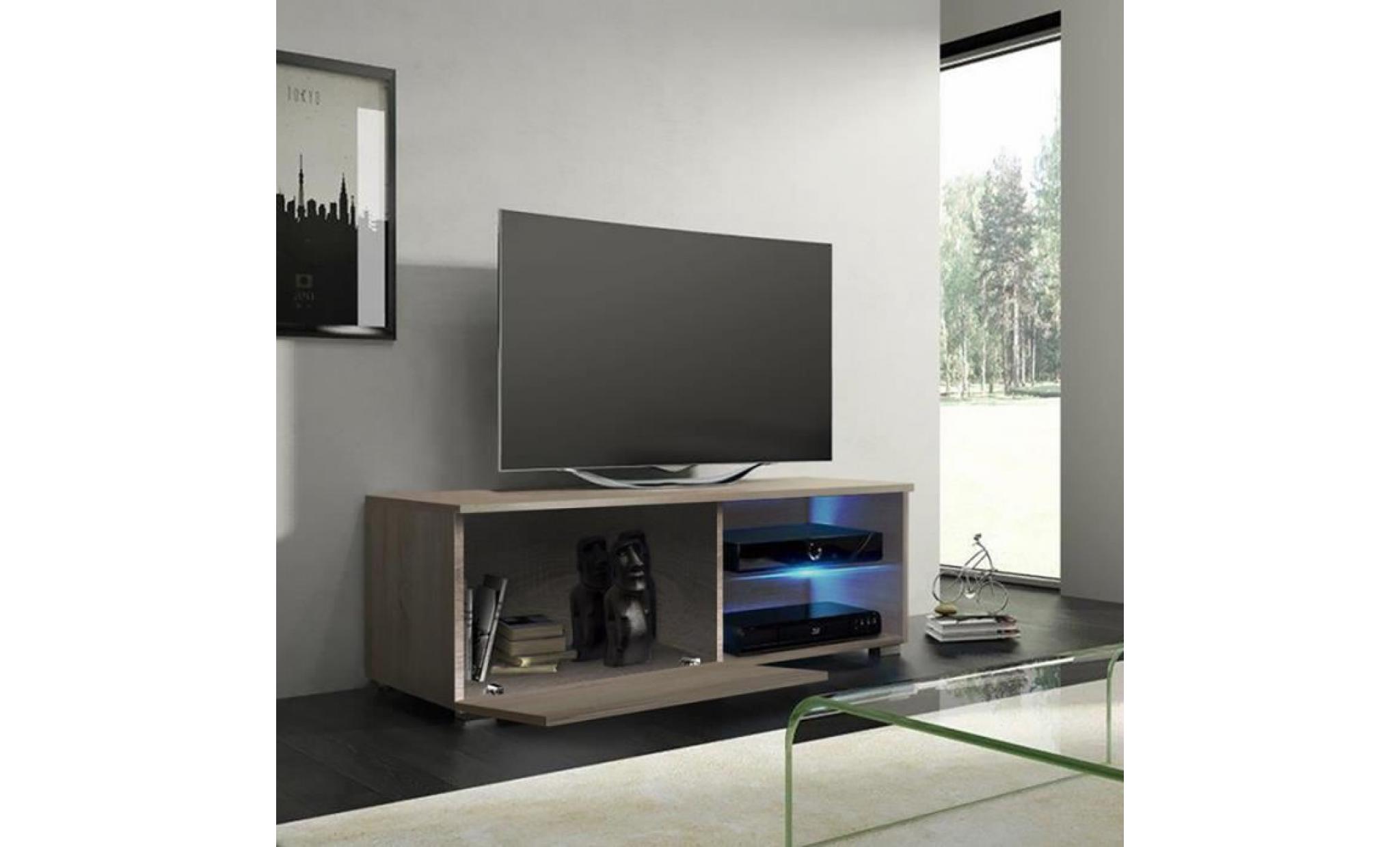 meuble tv / meuble salon   tenus single   100 cm   effet chêne   avec led   2 compartiments ouverts   style classique pas cher