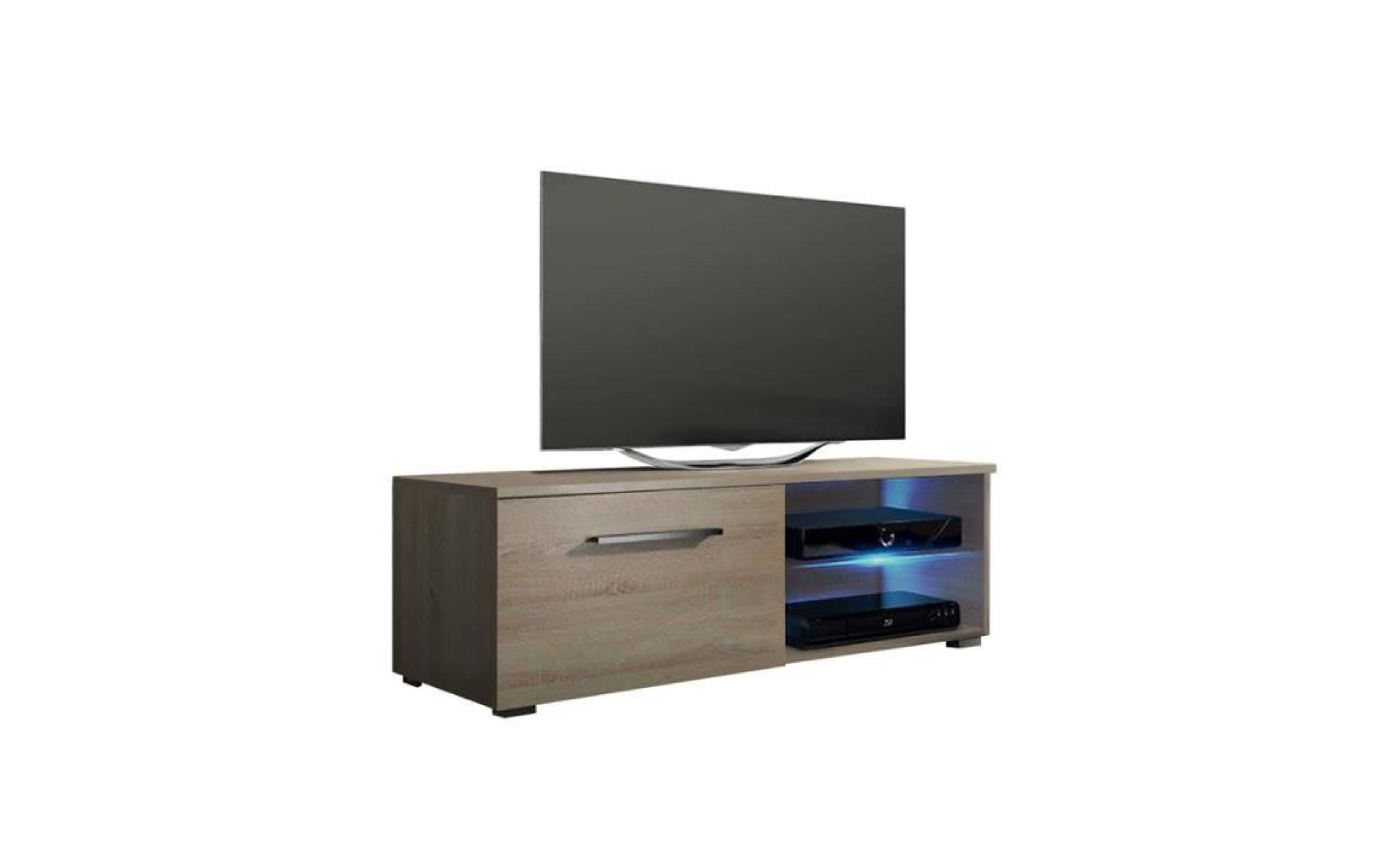 meuble tv / meuble salon   tenus single   100 cm   effet chêne   avec led   2 compartiments ouverts   style classique pas cher