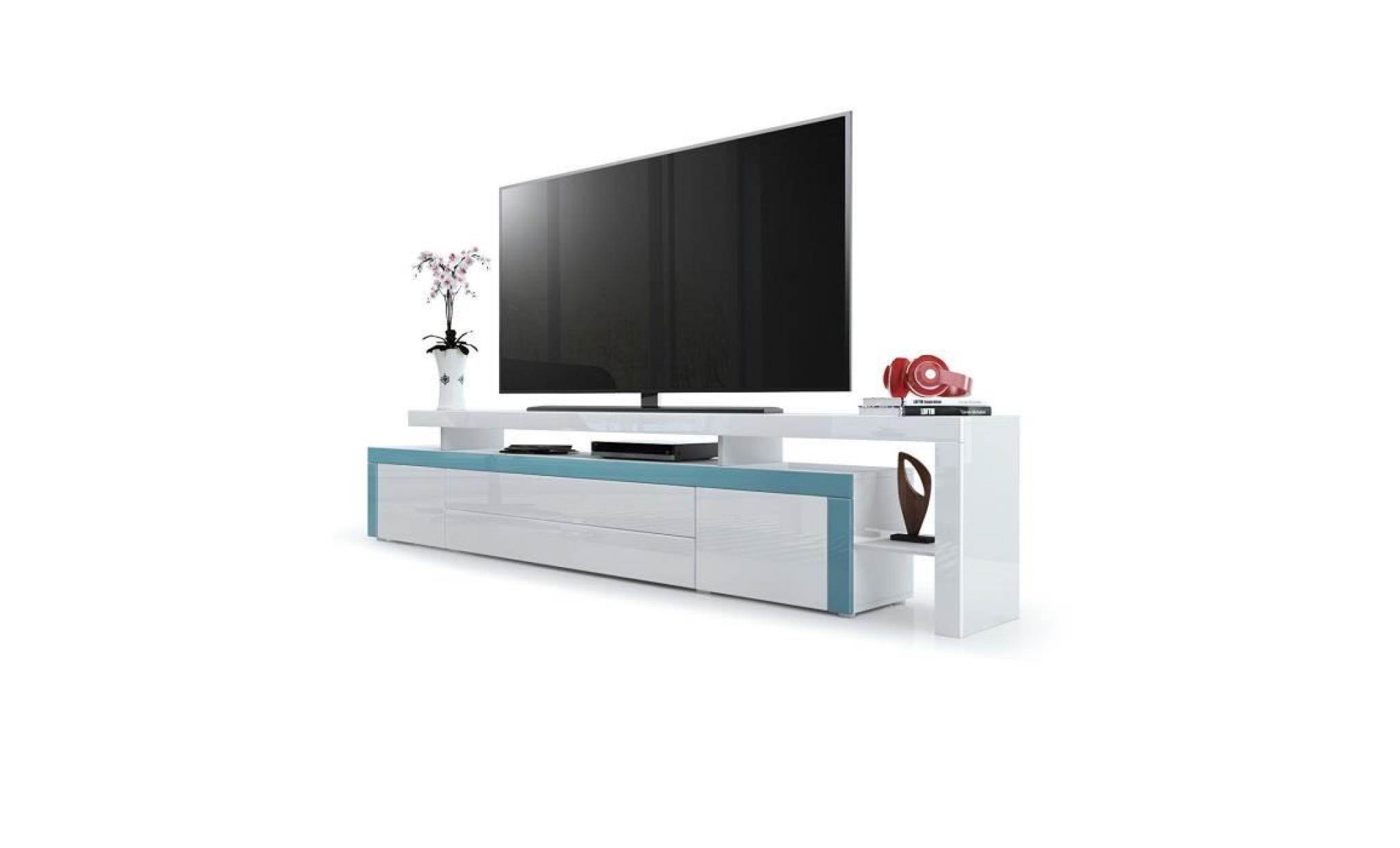 meuble tv turquoise / blanc laqué  227 cm
