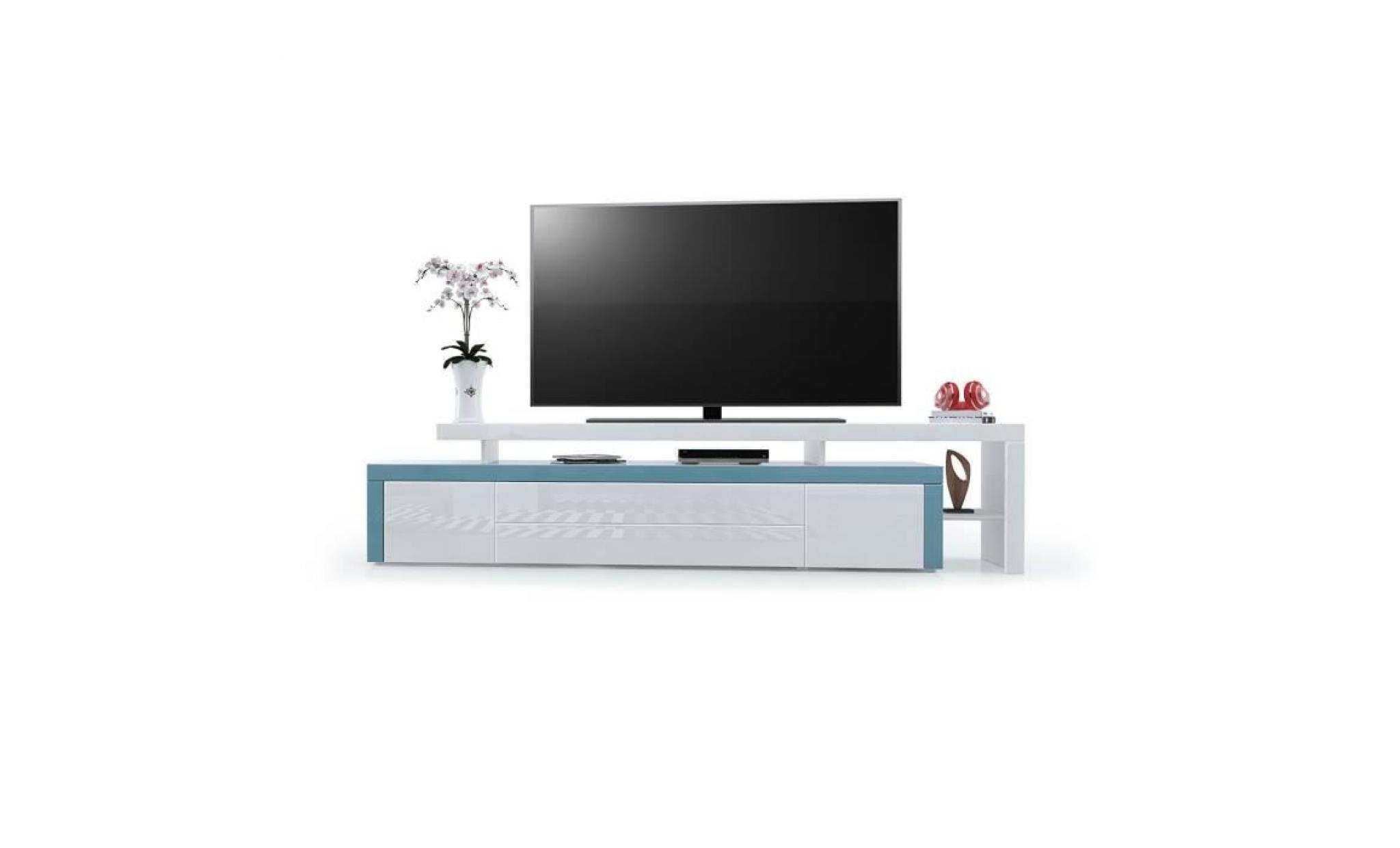 meuble tv turquoise / blanc laqué  227 cm pas cher