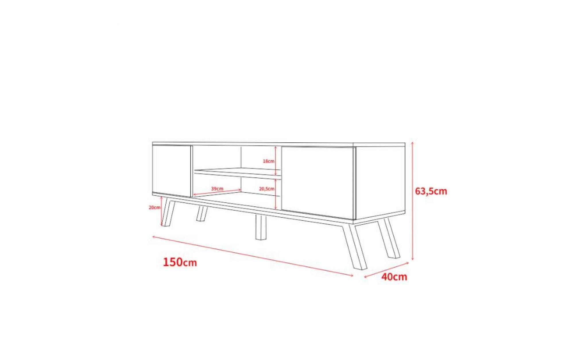 meuble tv / meuble salon   vero bois   150 cm   blanc mat   style scandi   pieds de hêtre huilé pas cher