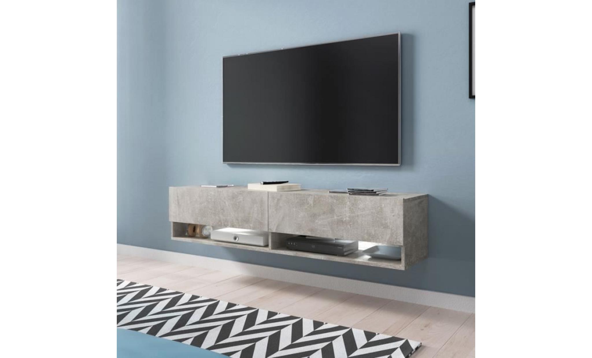 meuble tv / meuble de salon   wander   140 cm   béton   avec led   2 niches ouvertes   style industriel