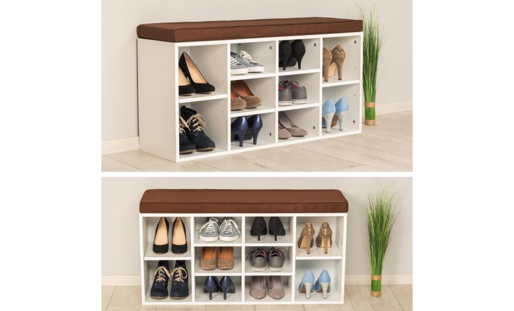 tectake meubles à chaussures, etagère, armoire en mdf siège 103,5 cm x 48 cm x 30 cm marron pas cher