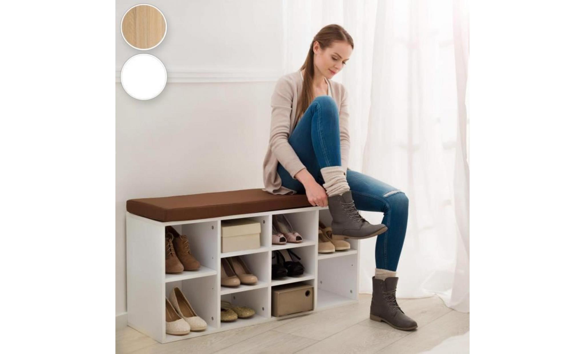 tectake meubles à chaussures, etagère, armoire en mdf siège 103,5 cm x 48 cm x 30 cm marron pas cher