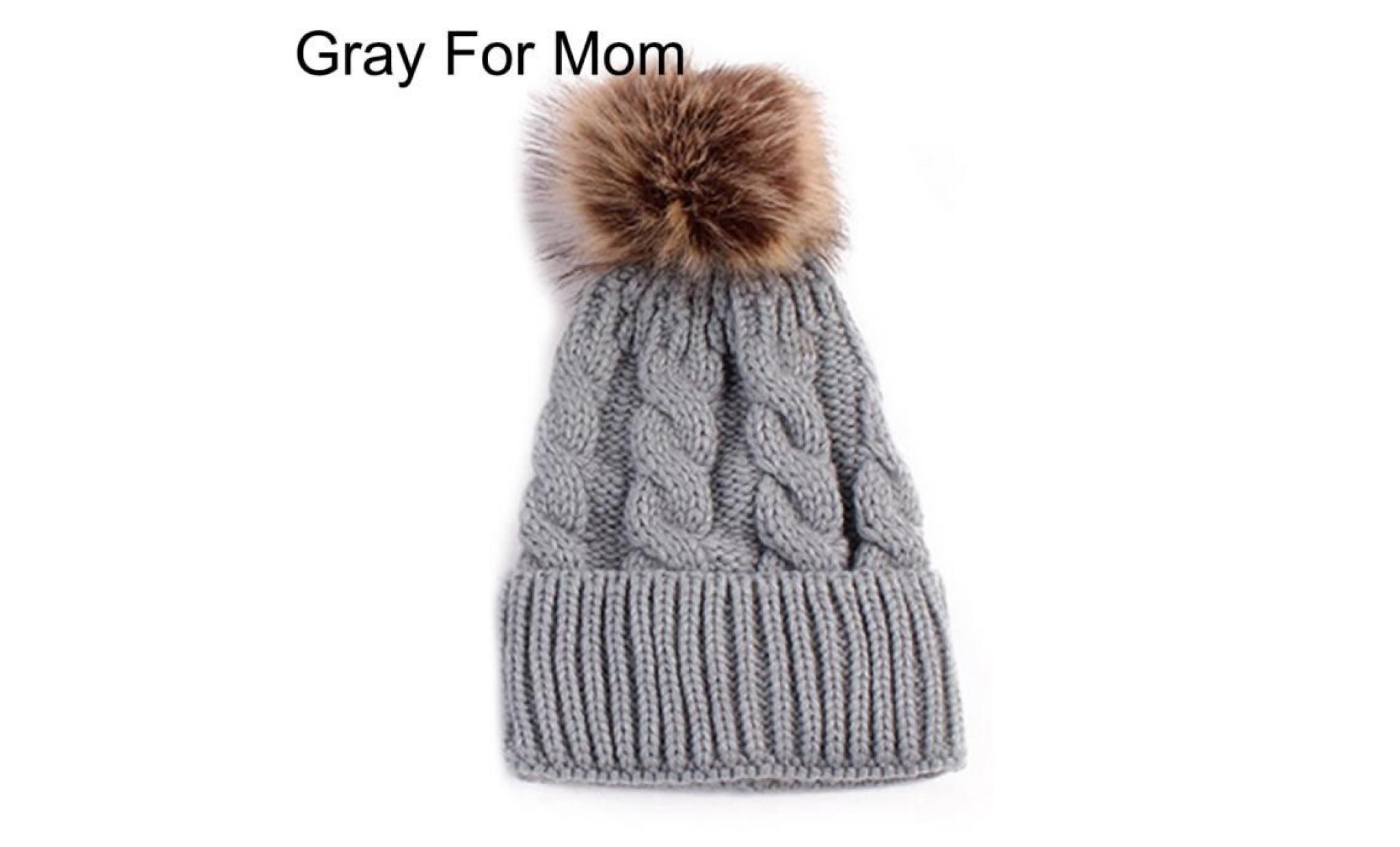 mignon enfants bébé garçons filles maman chapeau ensemble tricoté hiver chaud chapeaux doux beanie cap gris pour bébé