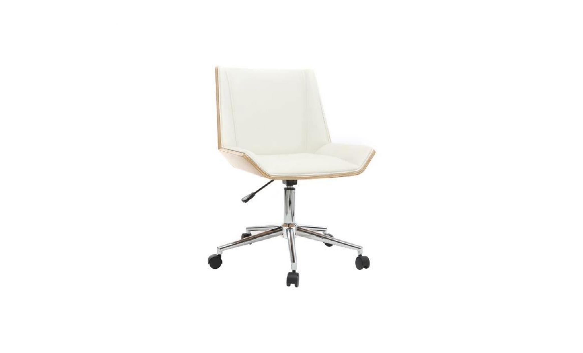 miliboo   fauteuil de bureau design pu blanc et bois clair melkior