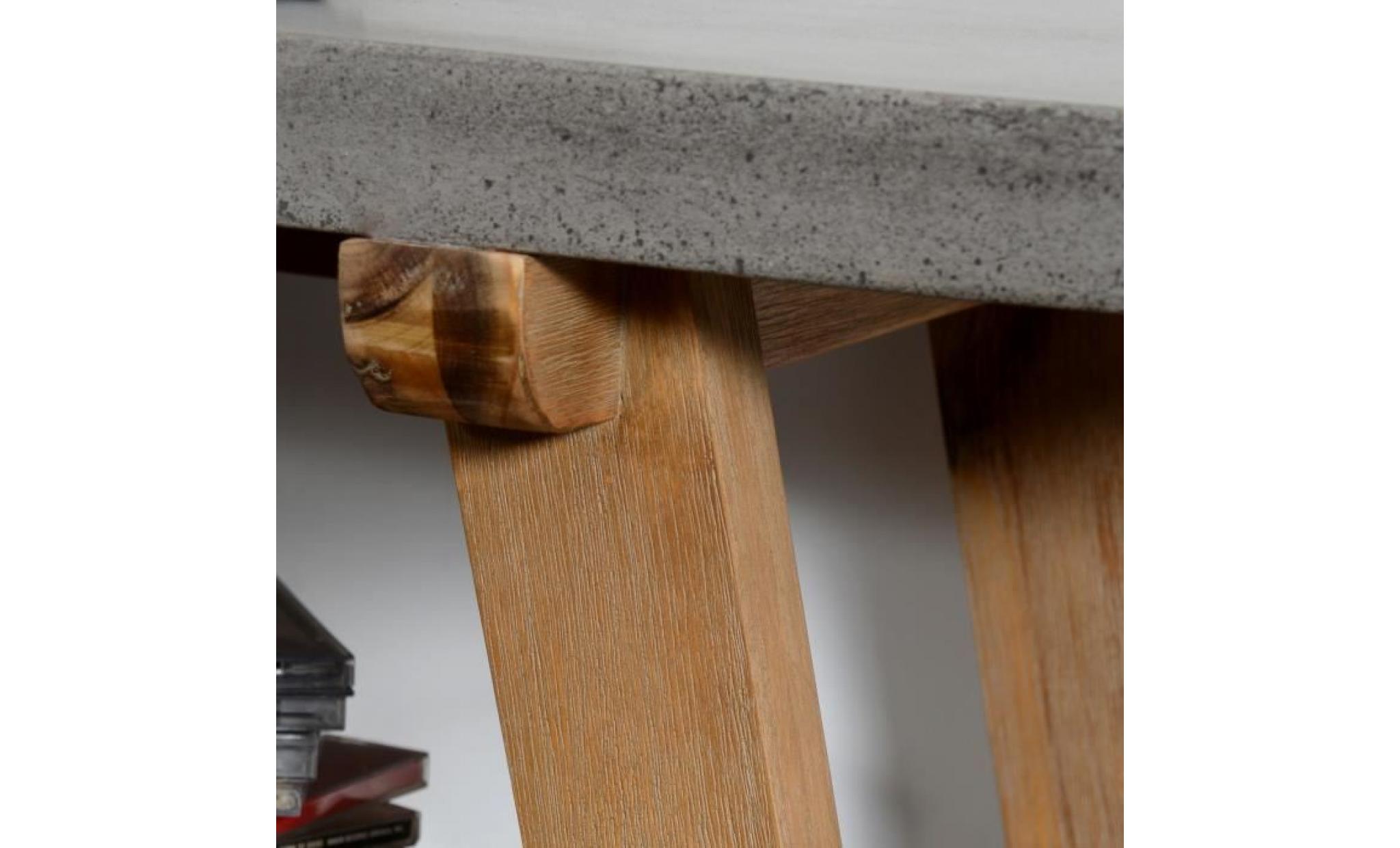 minera console style industriel en bois acacia gris brossé + plateau béton gris foncé   l 120 cm pas cher