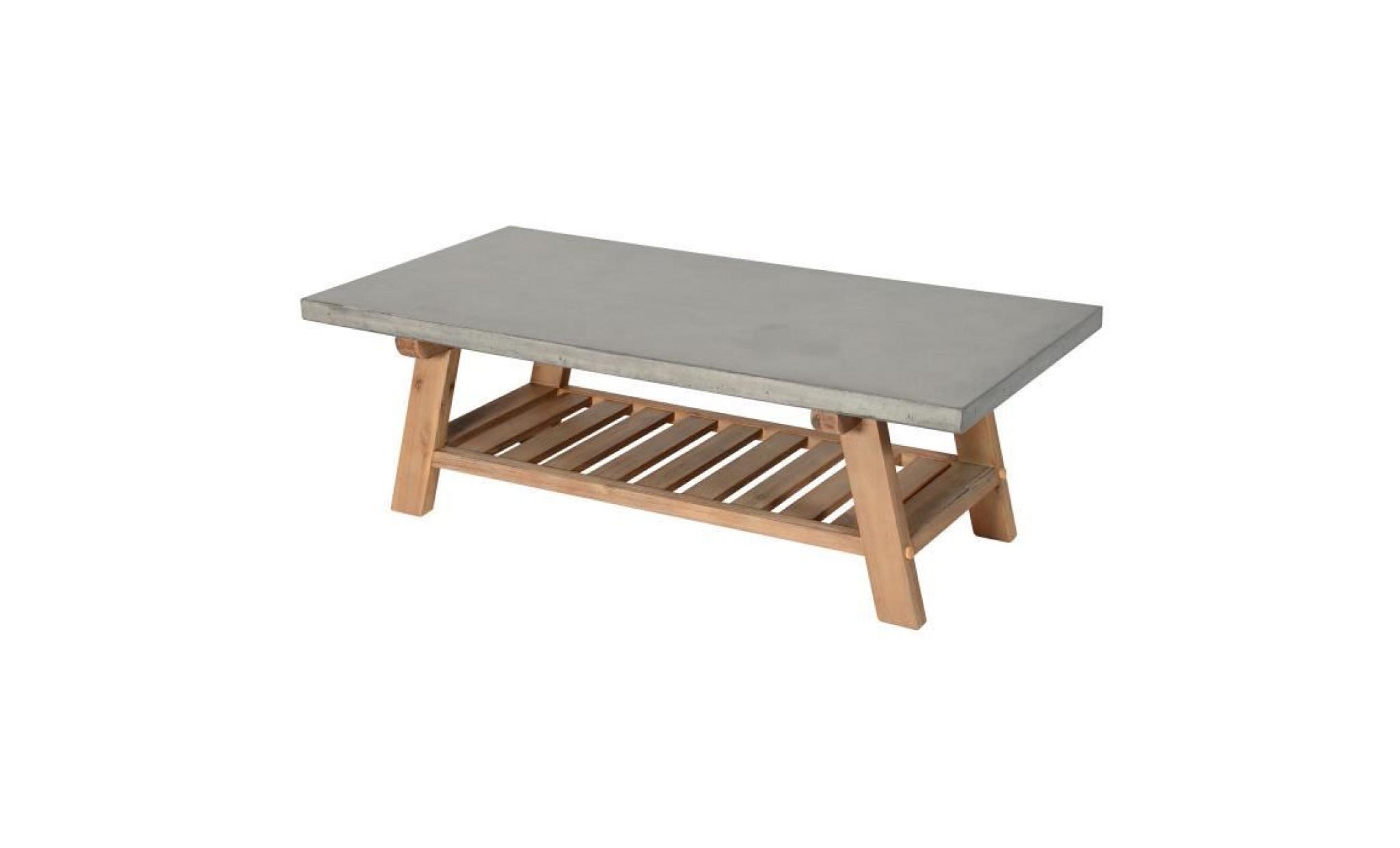 minera table basse style scandinave en bois acacia gris brossé + plateau béton gris foncé   l 120 cm