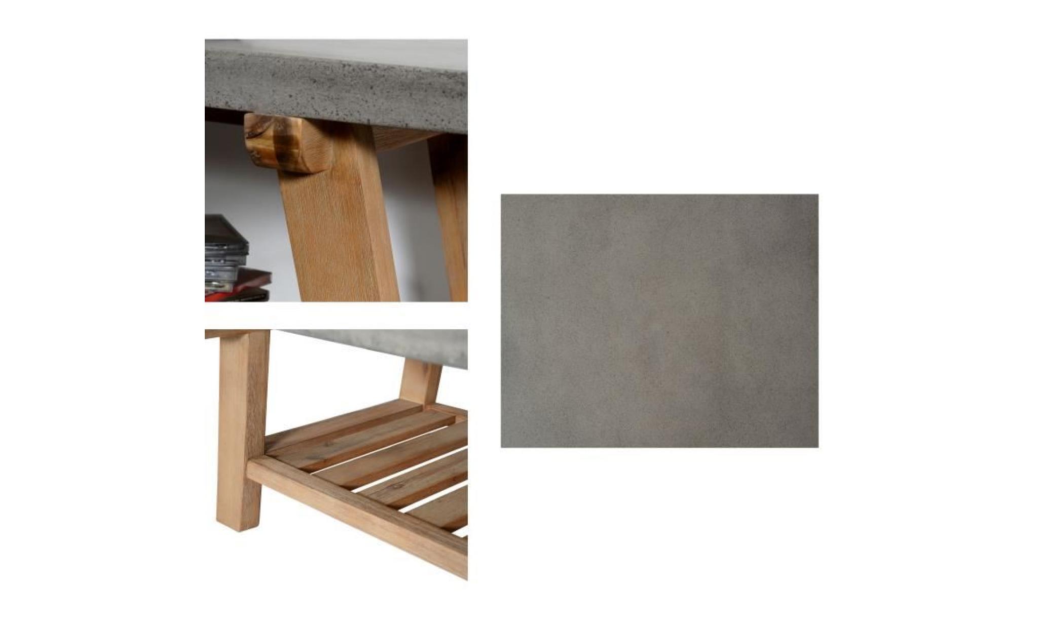minera table basse style scandinave en bois acacia gris brossé + plateau béton gris foncé   l 120 cm pas cher