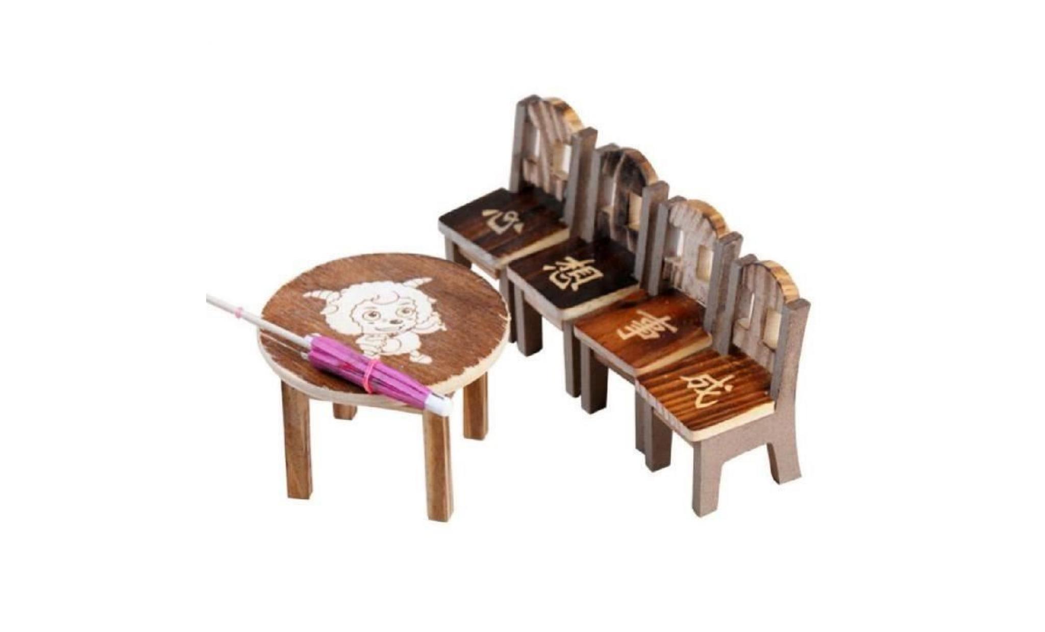 miniature en bois bureau + chaise + parasol fée jardin ornement artisanat décor