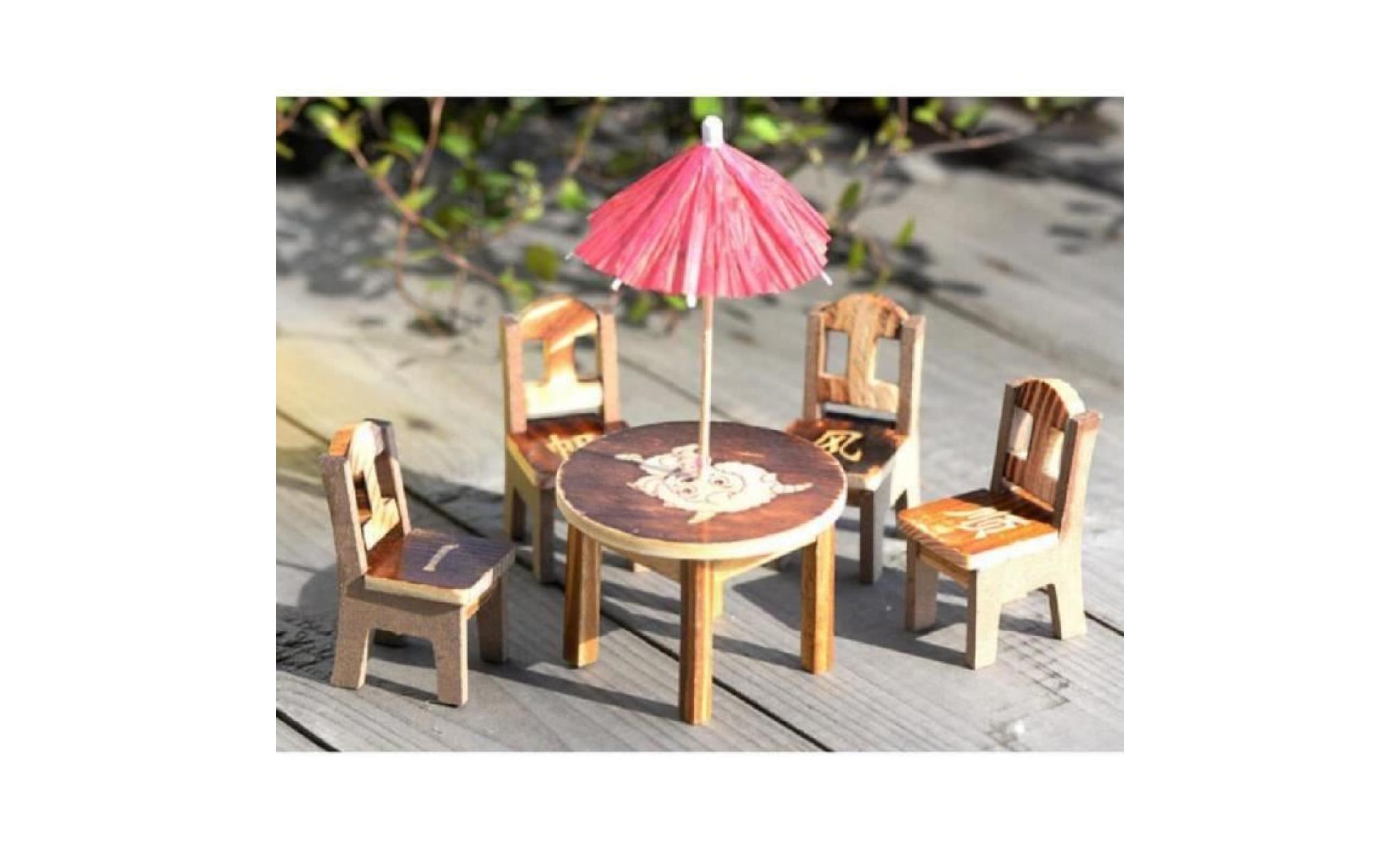 miniature en bois bureau + chaise + parasol fée jardin ornement artisanat décor pas cher