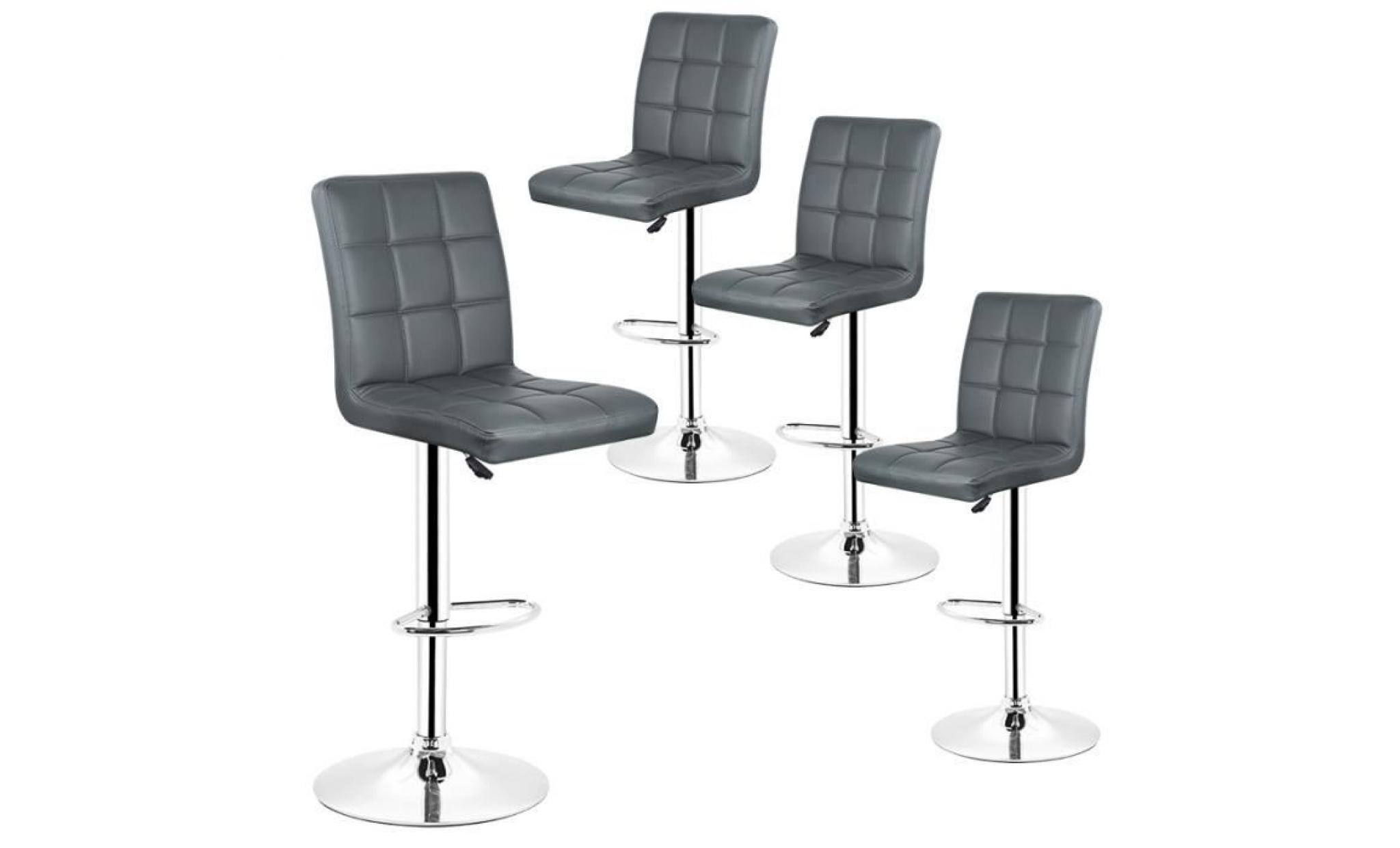 miss   tabouret de bar lot de 4 chaise gris assisse en simili cuir hauteur reglable