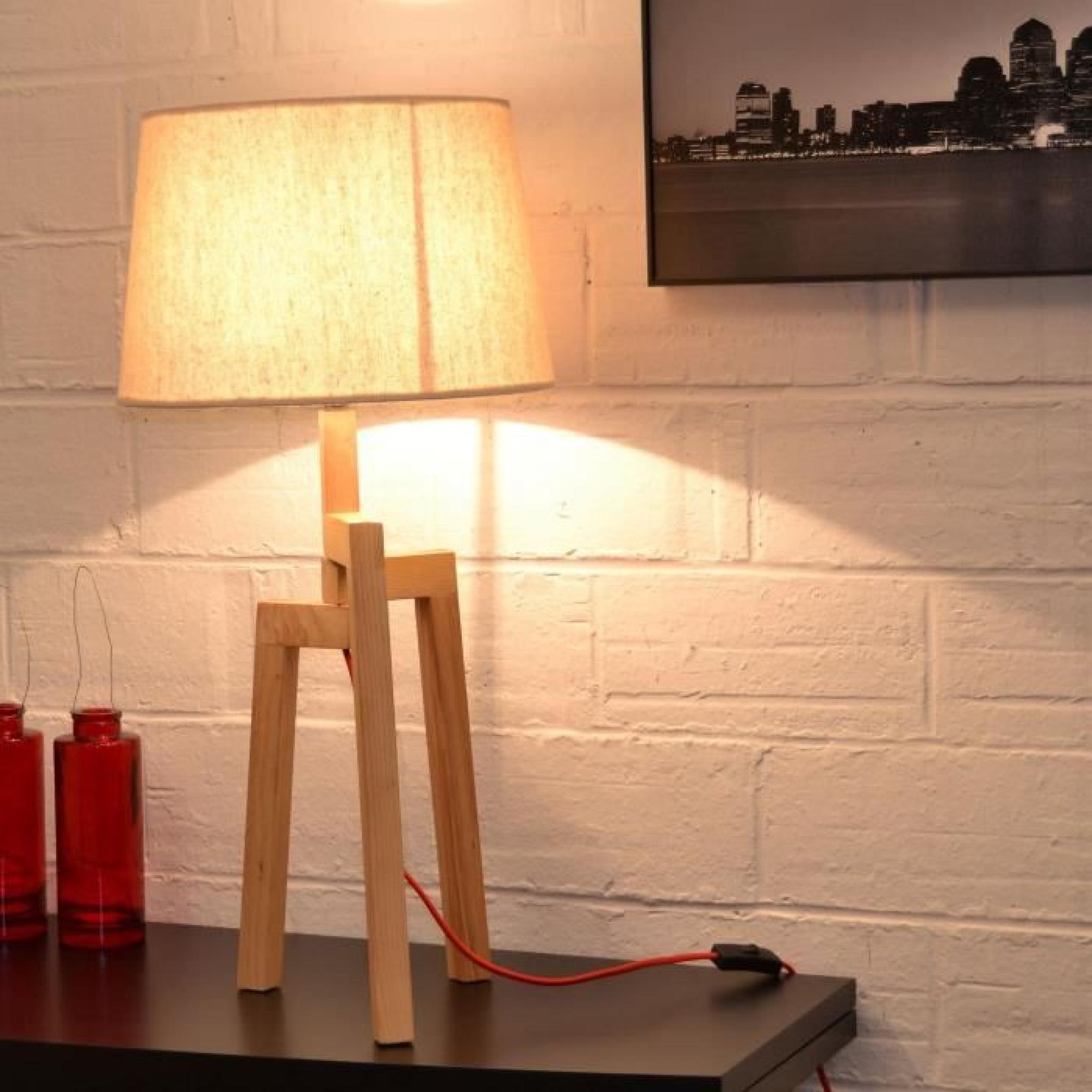 MIXTA lampe à poser trépied bois naturel H73,5cm pas cher