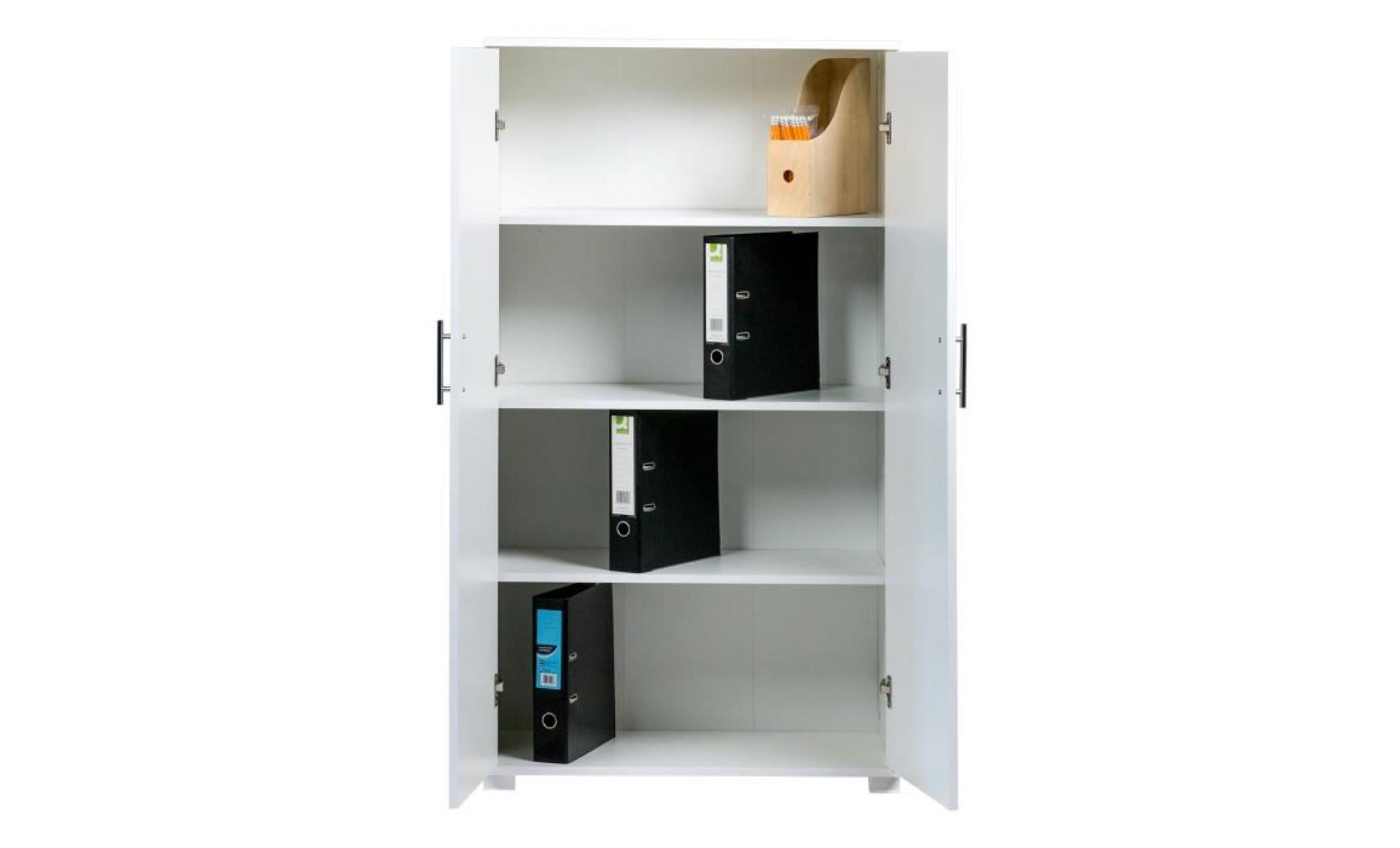 mmt white office storage 2 door bookcase filing cabinet , 140cm tall , 3 internal shelves pas cher
