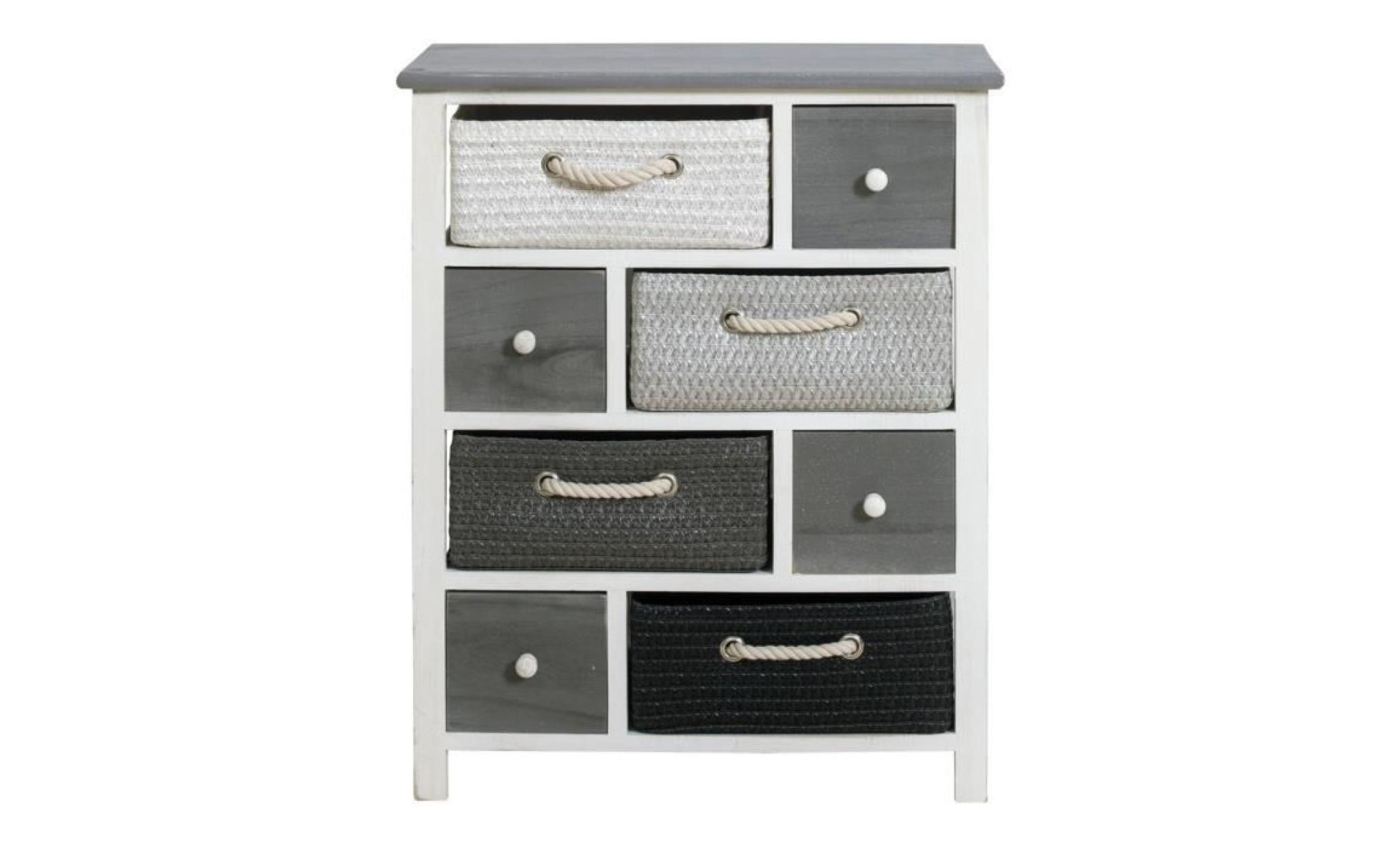 mobili rebecca® armoire commode 8 tiroirs bois osier blanc gris urban chambre