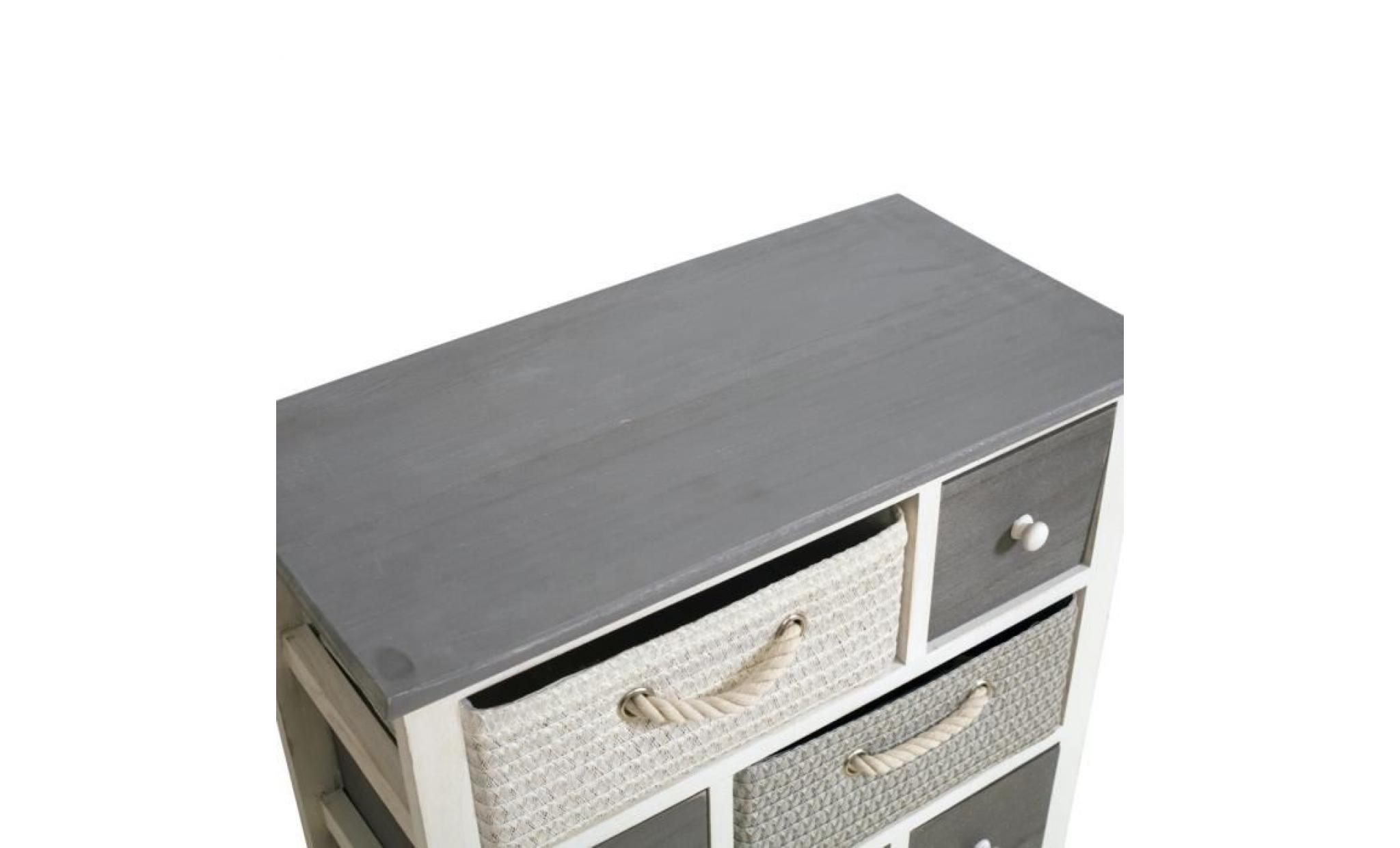 mobili rebecca® armoire commode 8 tiroirs bois osier blanc gris urban chambre pas cher