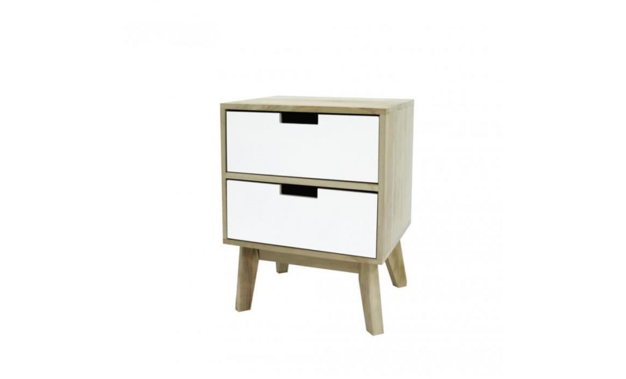 mobili rebecca® armoire commode blanc marron clair bois 2 tiroirs 45 x 30 x 30 pas cher