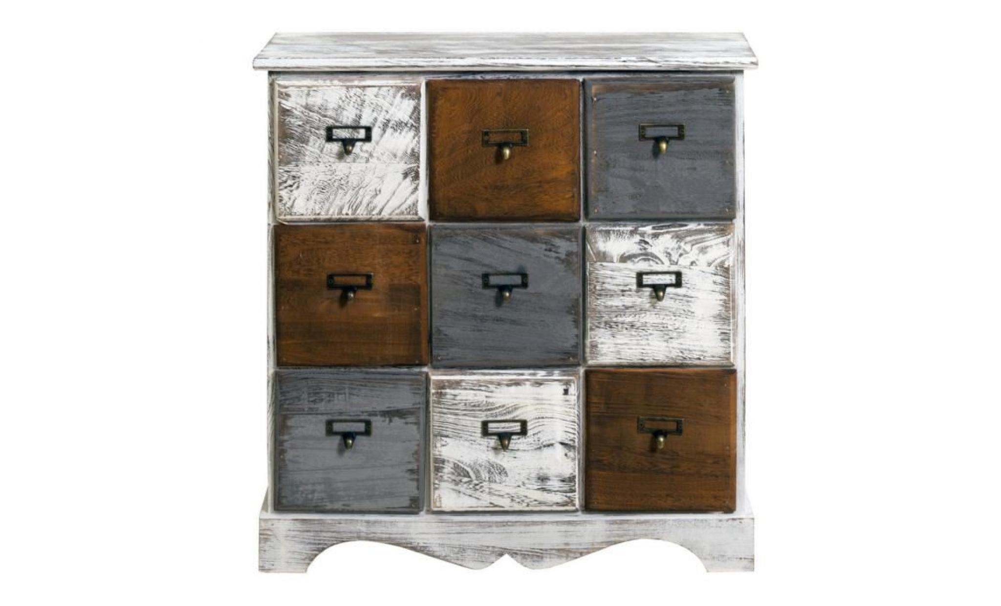 mobili rebecca® commode armoire 9 tiroirs bois blanc marron gris vintage retro salon chambre