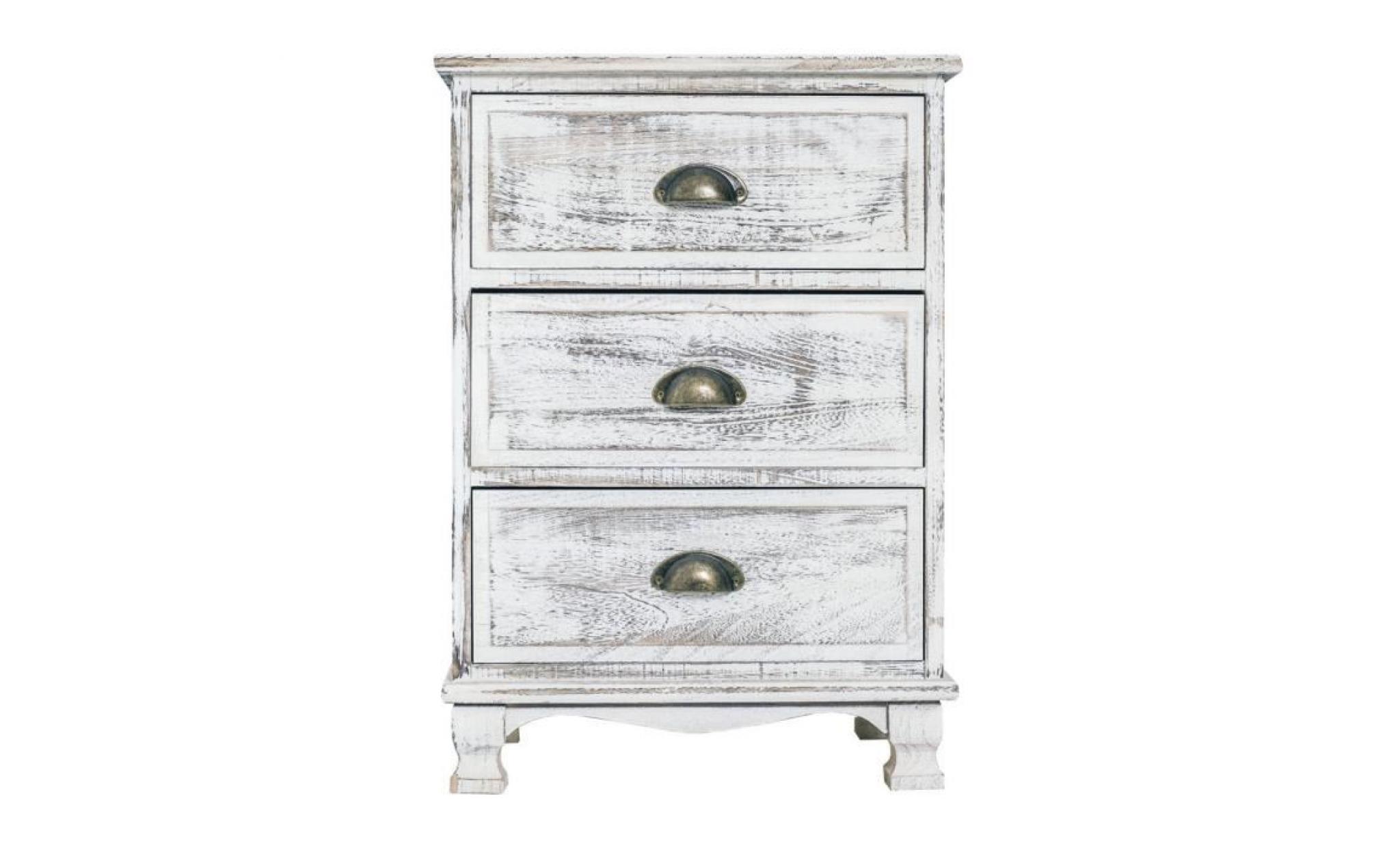 mobili rebecca® commode meuble de chevet 3 tiroirs bois blanc vintage shabby chic chambre salon