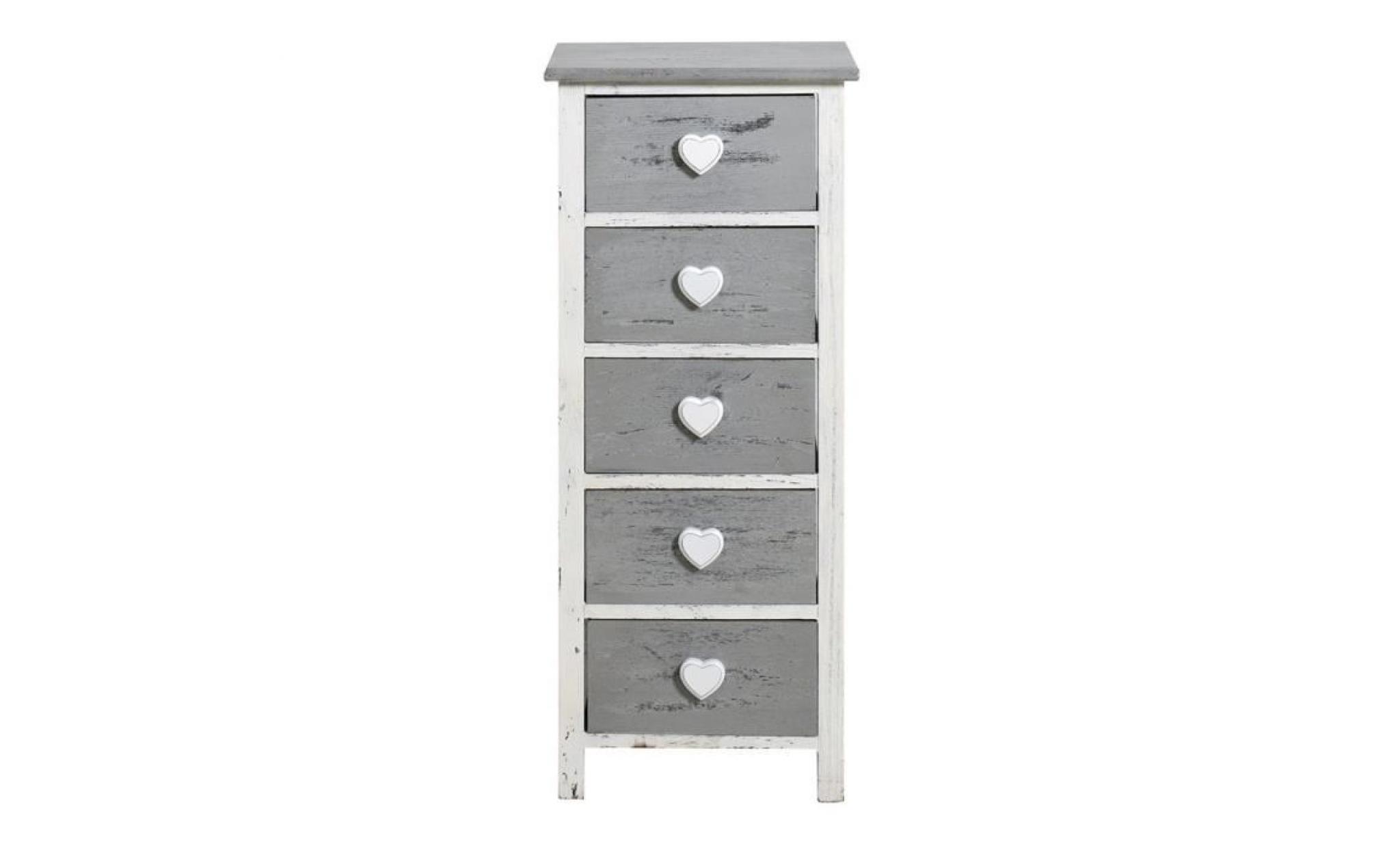 mobili rebecca® commode table de rangement 5 tiroirs romantica bois gris cœur shabby chambre