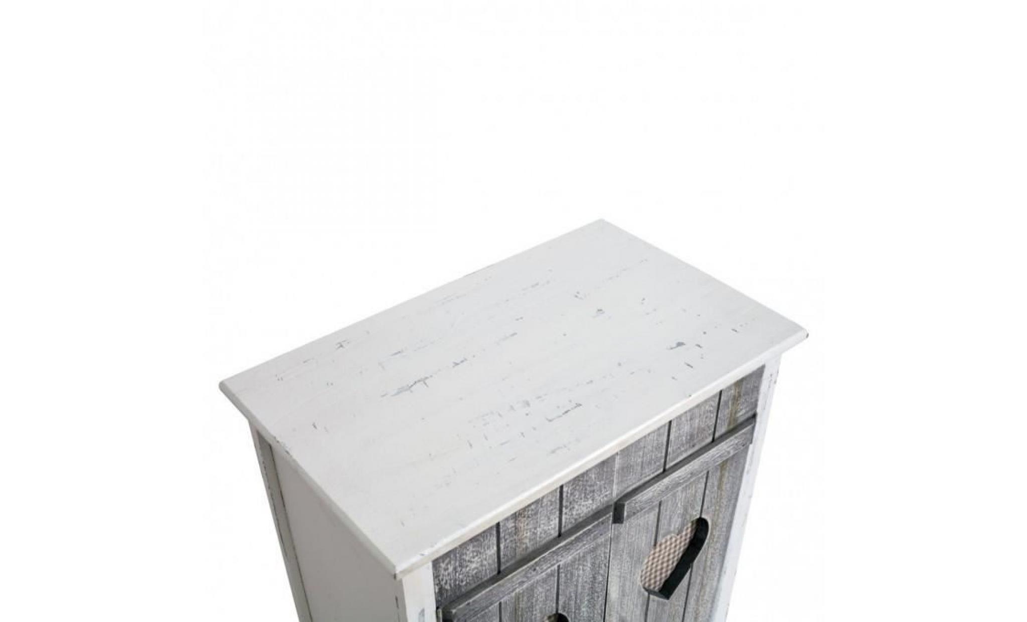 mobili rebecca® meuble d'appoint bahut 2 ports bois blanc gris motif coeur shabby cuisine bain pas cher