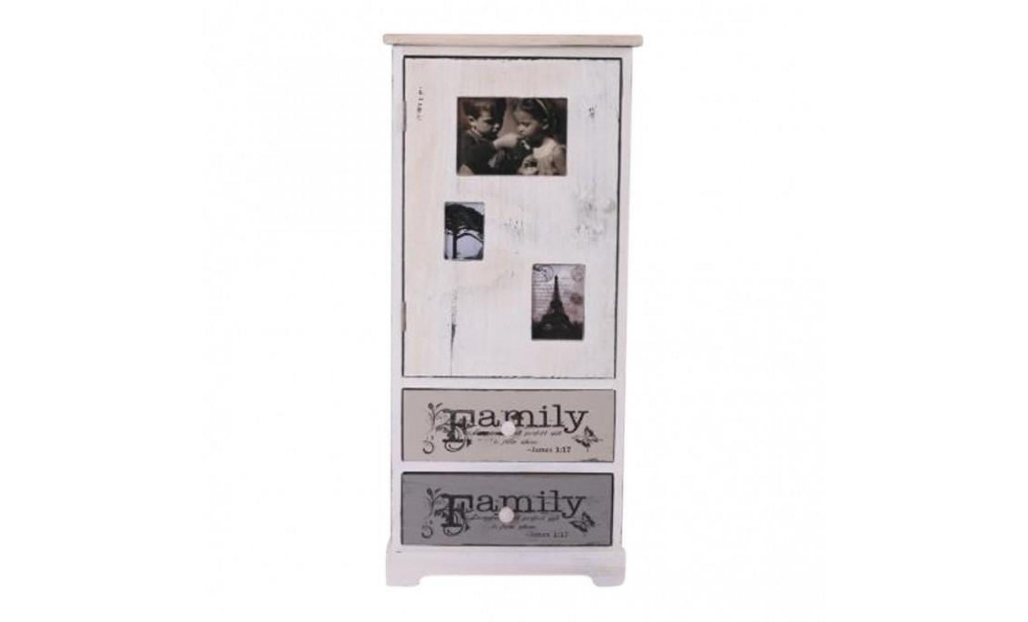 mobili rebecca® meuble d'appoint commode 1 port cadre photo 2 tiroirs family bois blanc vintage