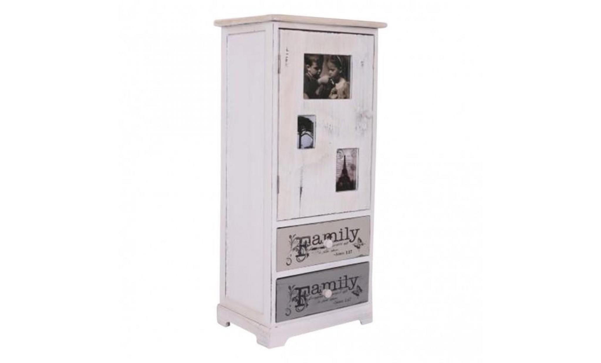mobili rebecca® meuble d'appoint commode 1 port cadre photo 2 tiroirs family bois blanc vintage pas cher