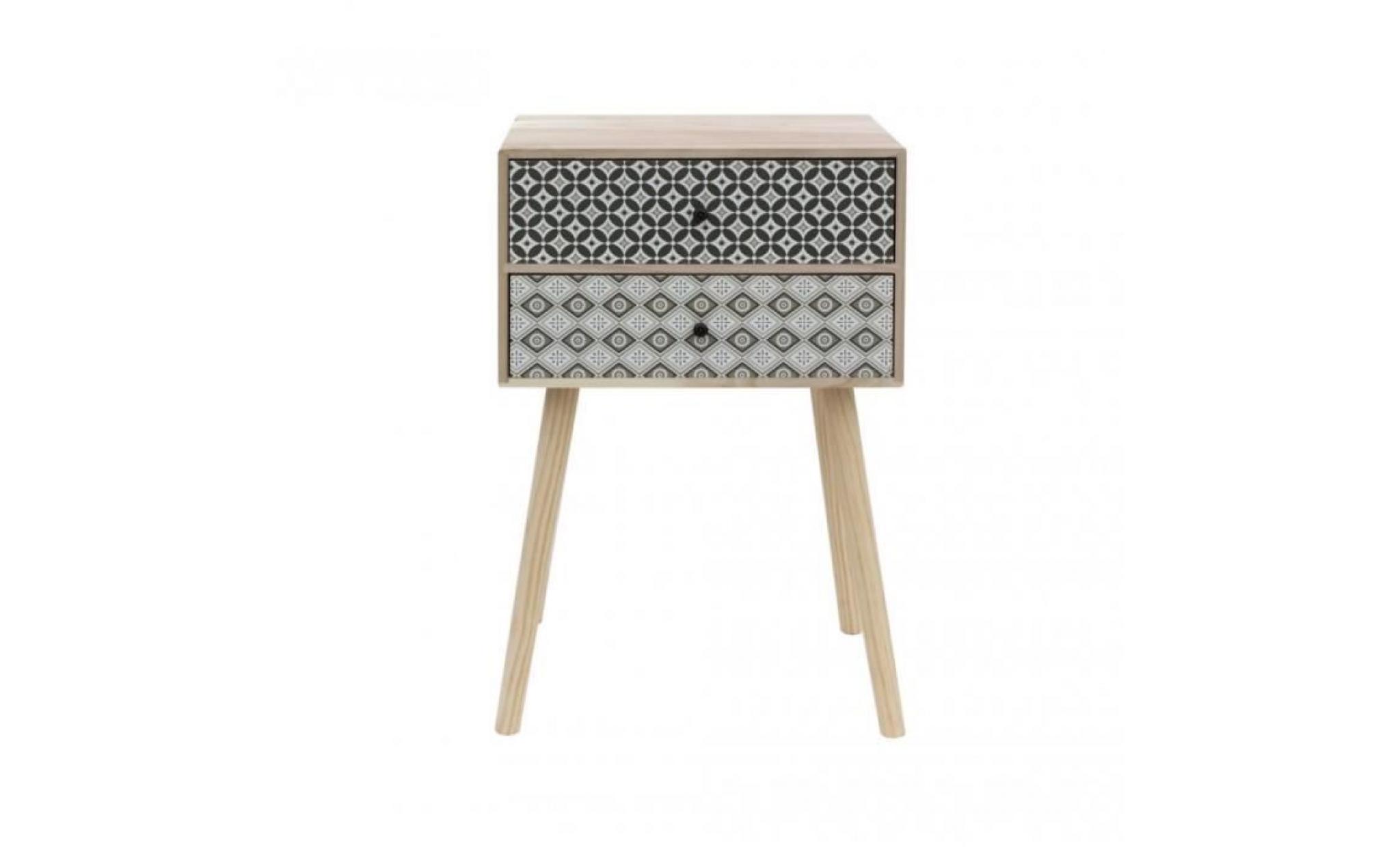 mobili rebecca® table de chevet 2 tiroirs bois brun gris moderne 69 x 45 x 30