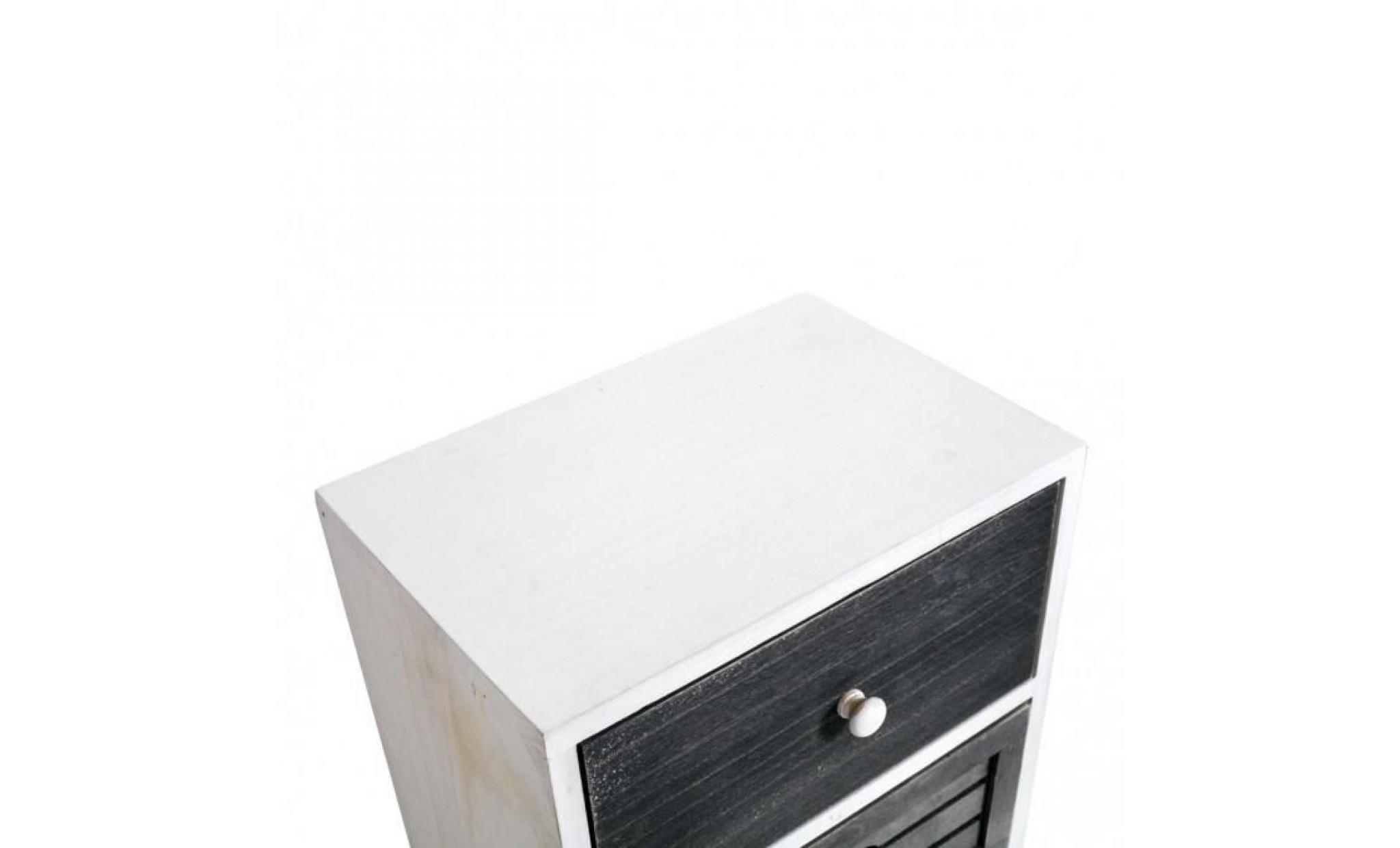 mobili rebecca® table de chevet 3 tiroirs bois gris blanc shabby chic chambre à coucher pas cher