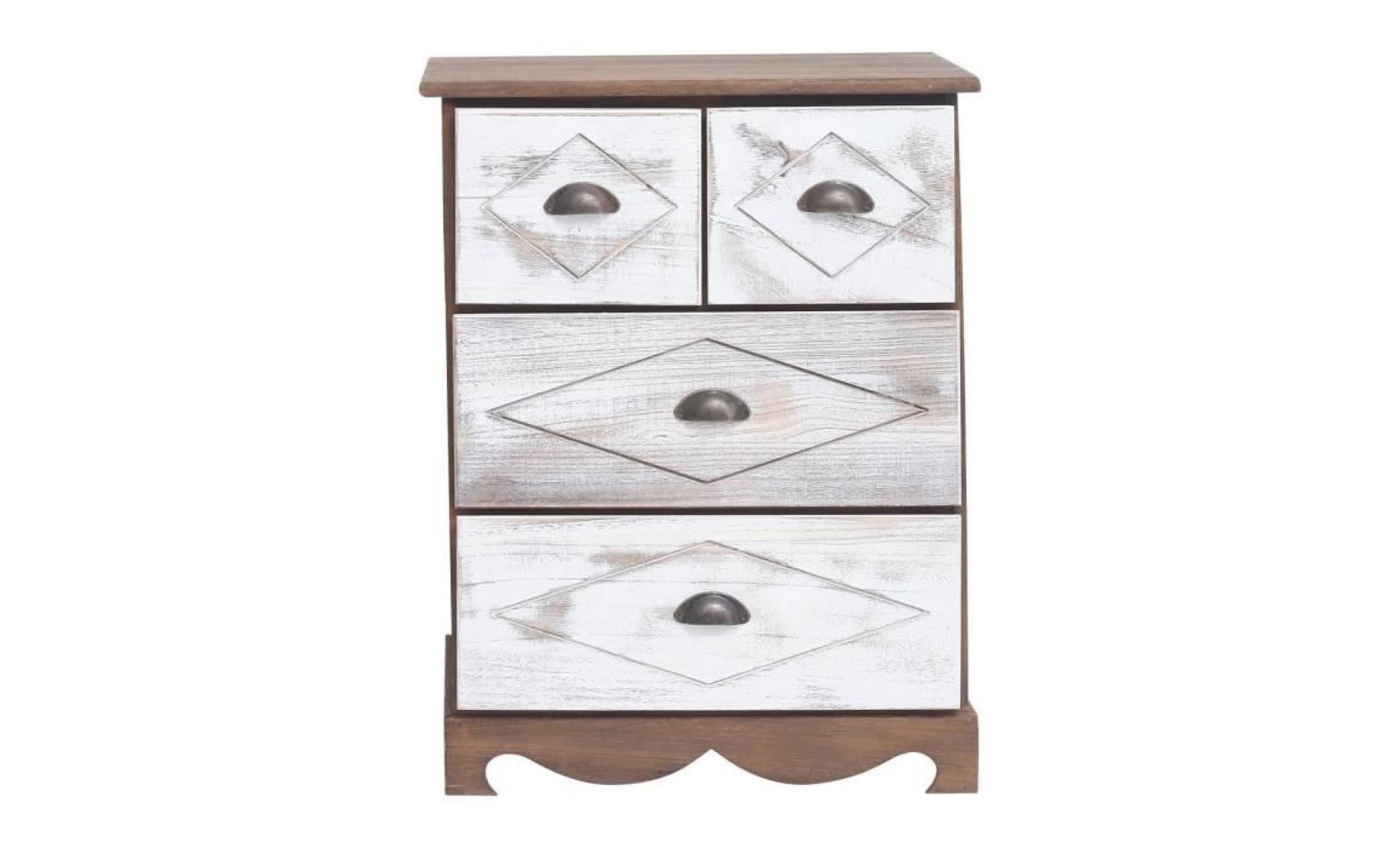 mobili rebecca® table de chevet commode 4 tiroirs natural bois gris blanc shabby vintage chambre