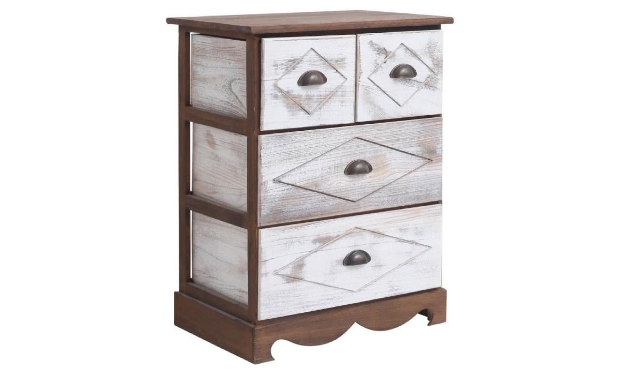 mobili rebecca® table de chevet commode 4 tiroirs natural bois gris blanc shabby vintage chambre pas cher