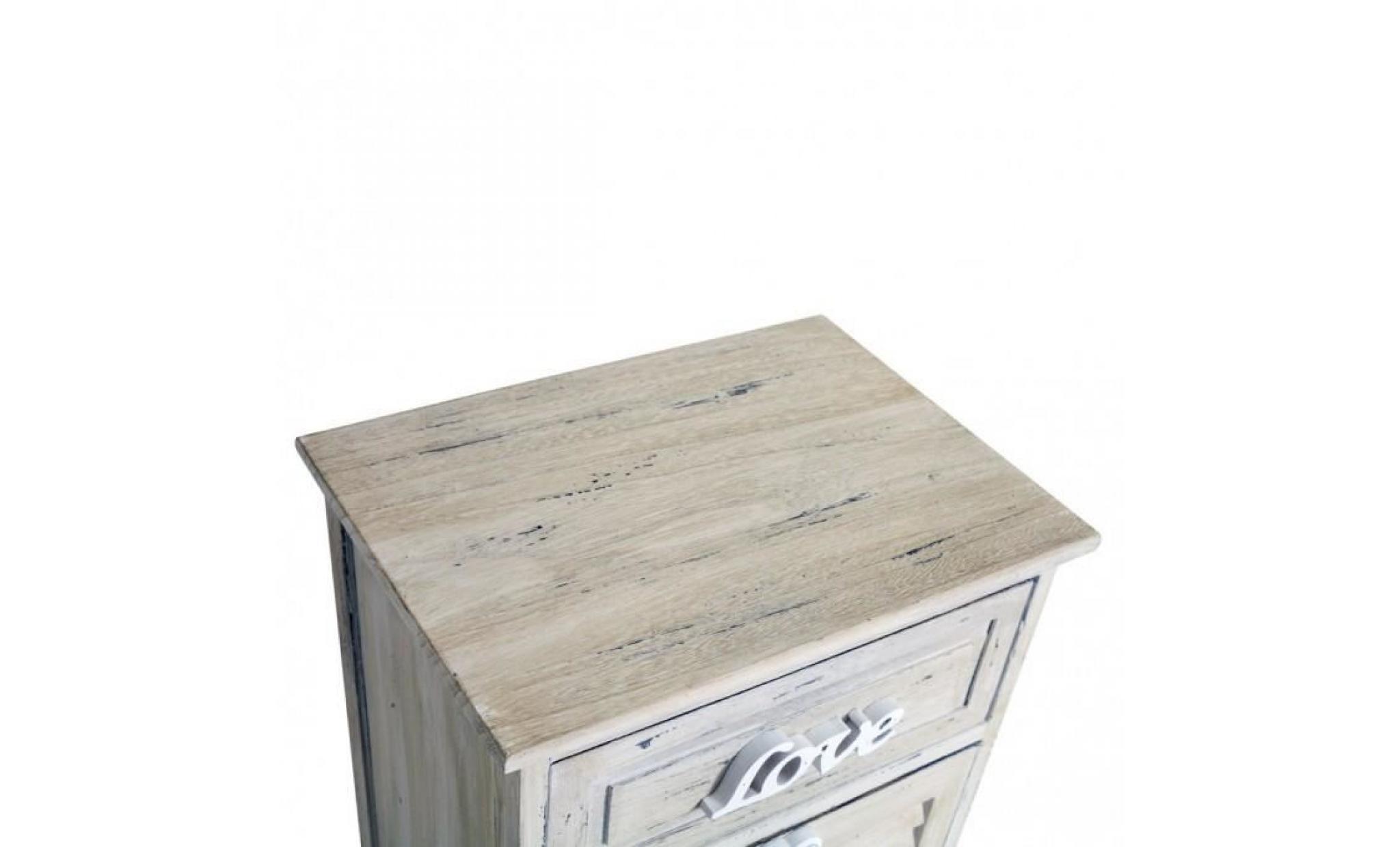 mobili rebecca® table de chevet meuble 2 tiroir bois blanc shabby chambre bain sejour pas cher