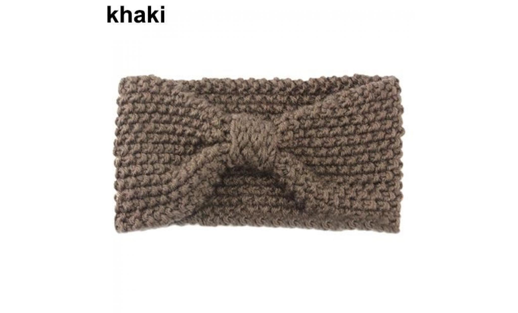 mode féminine niblet crochet bow tricoté couleur unie bande de cheveux bandeau d'hiver kaki