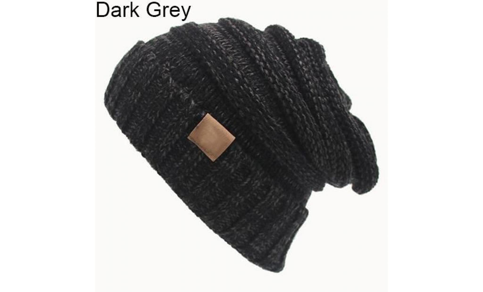 mode femme hiver chaud laine fil crochet tricot bonnet de ski bonnet chapeau gris foncé