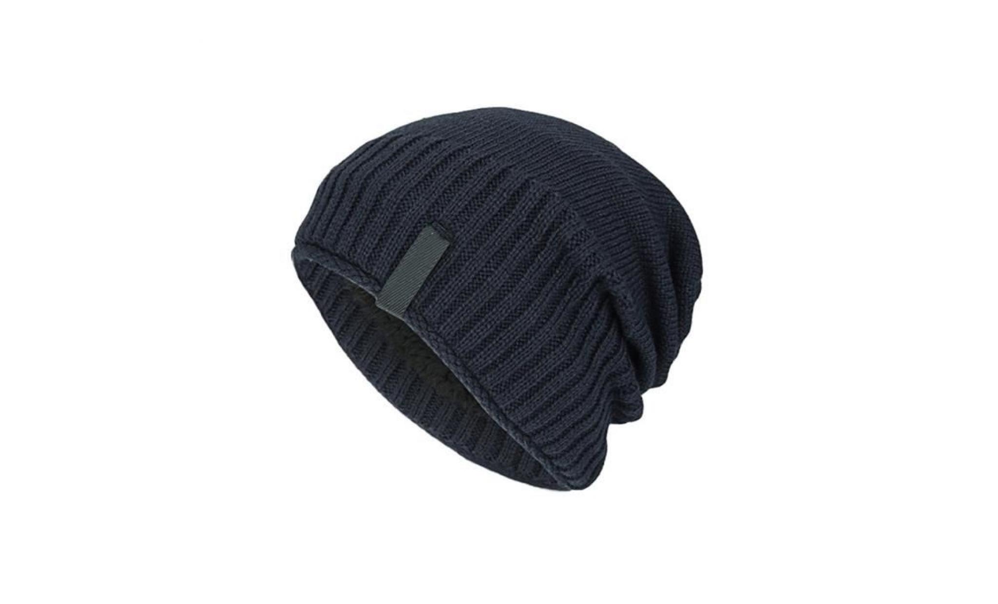 mode hommes couleur unie doux chaud hiver bonnet cool tricot casquette en plein air chapeau bleu marine