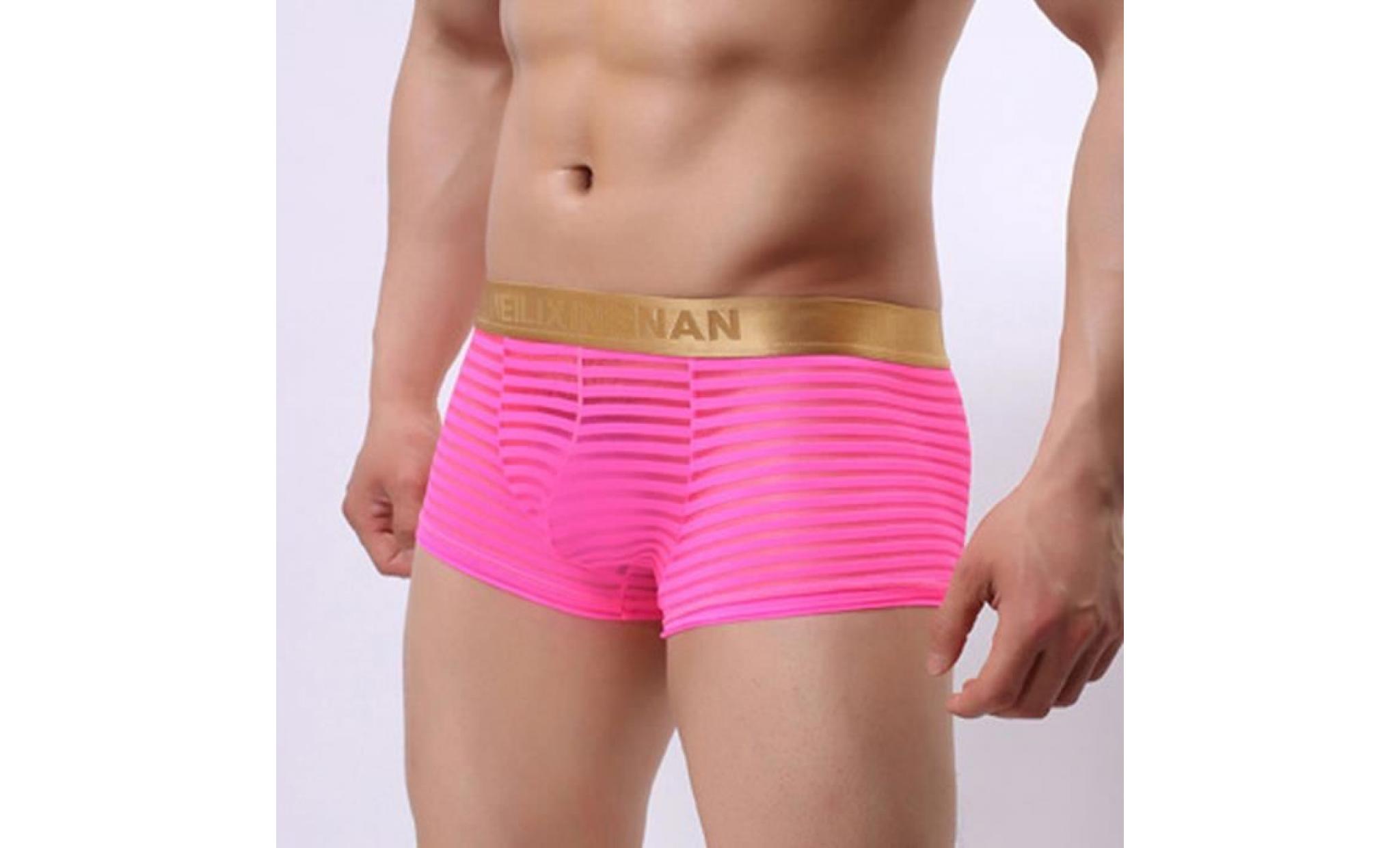mode hommes striped transparent boxer slips taille basse sexy sous vêtements rose xl