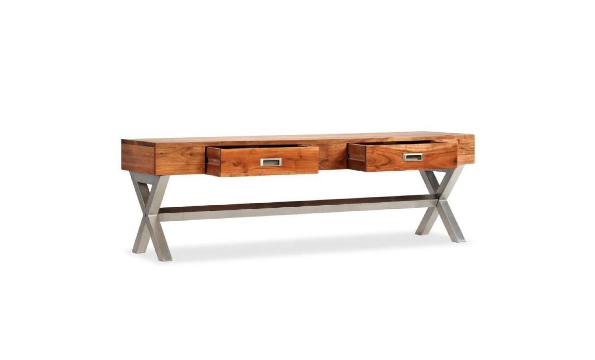mode meuble tv avec tiroirs bois d'acacia finition en sesham 140 cm pas cher