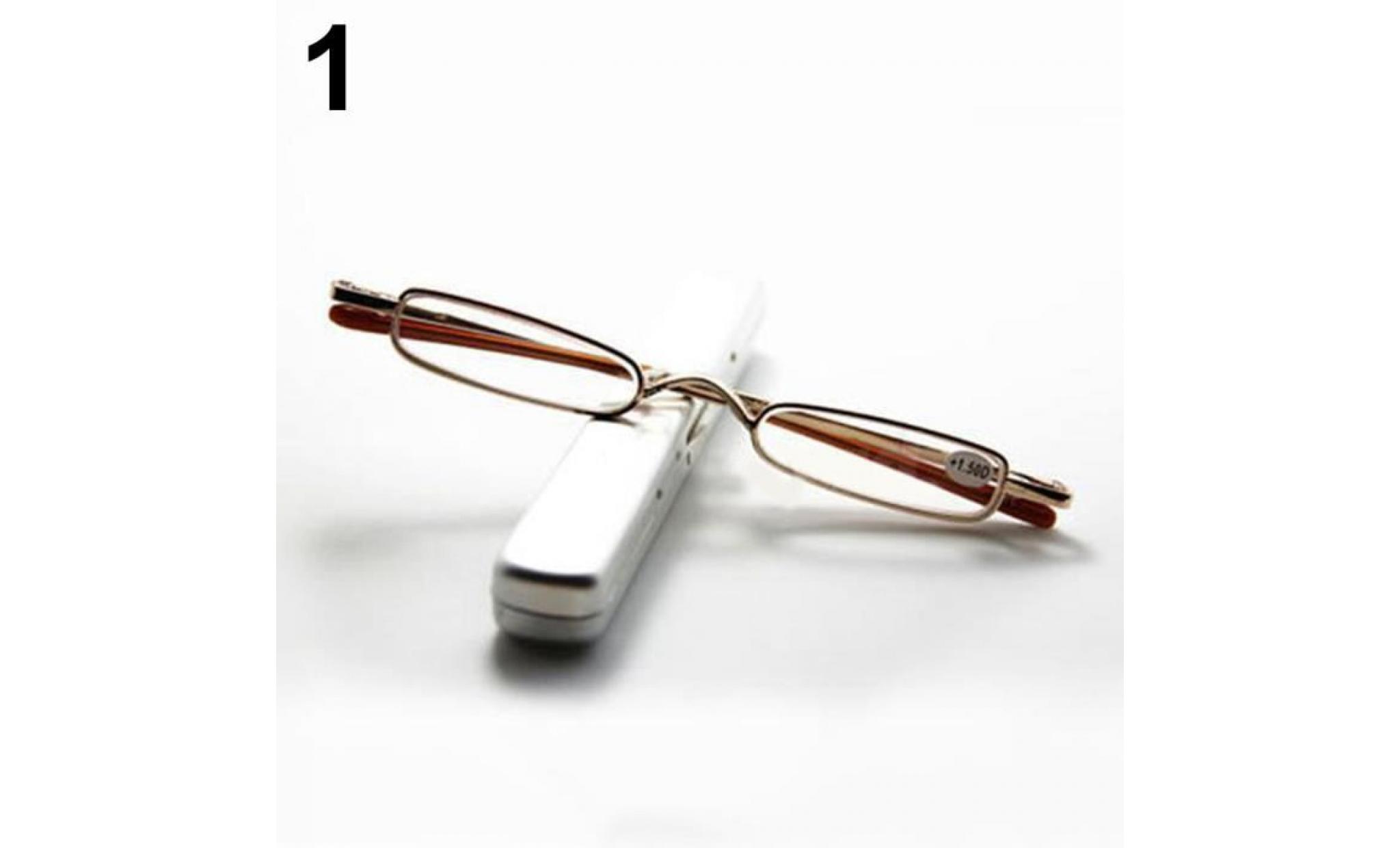 mode mini lunettes de lecture portables et stylos portefeuille Étui de tube 1,00   4,00 dioptrie +1,00 force argent #