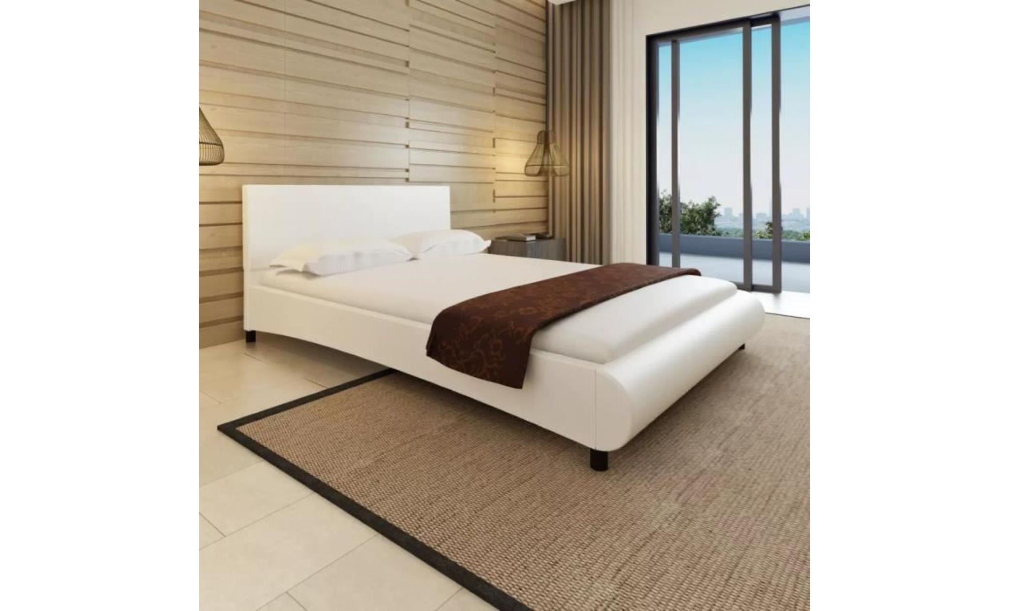 moderne grand lit cadre de lit 140 x 200 cm cuir artificiel blanc